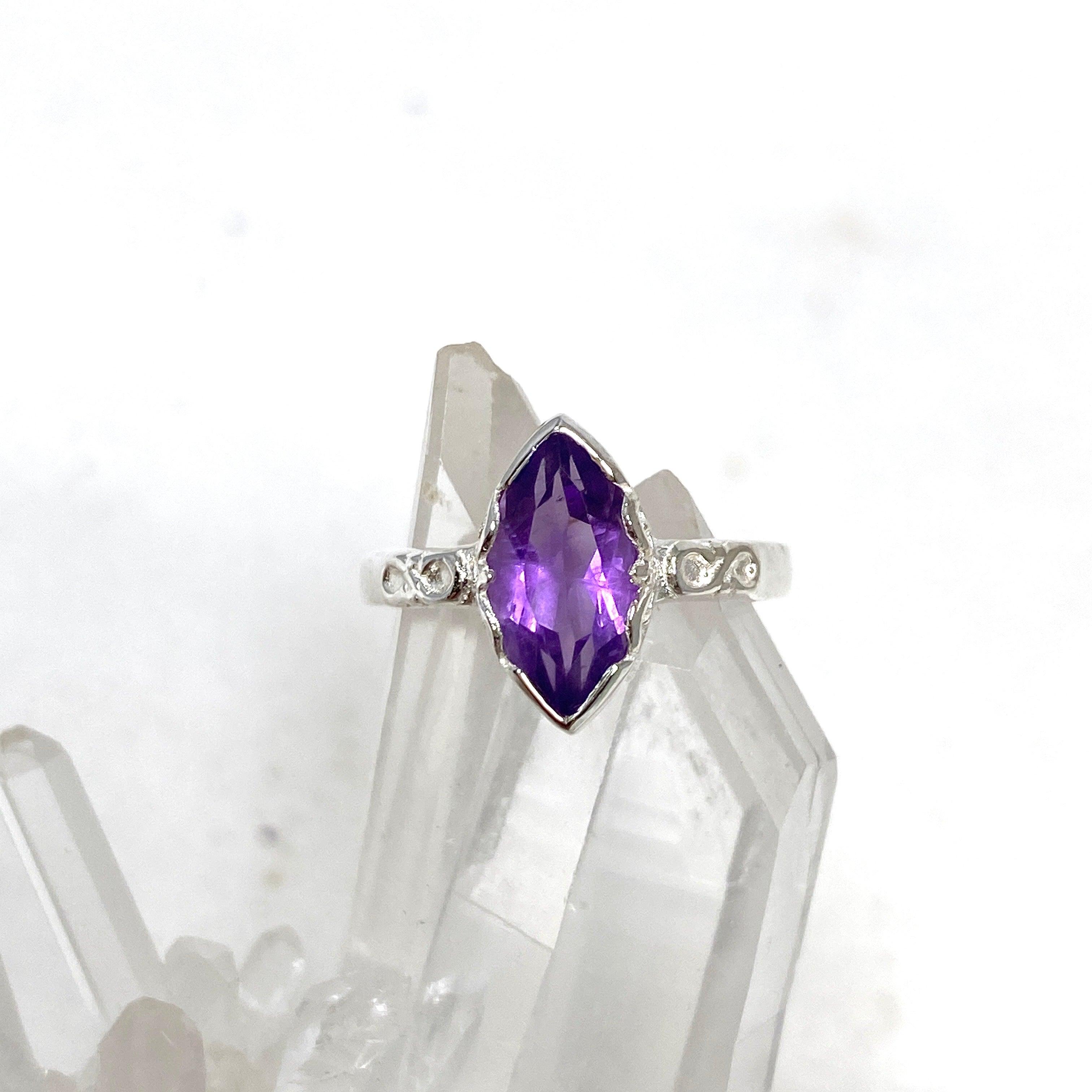 Amethyst Faceted Marquise Ring in Decorative Setting R3726 - Elegant Jewelry for Women, Perfect for Weddings, Parties & Special Occasions