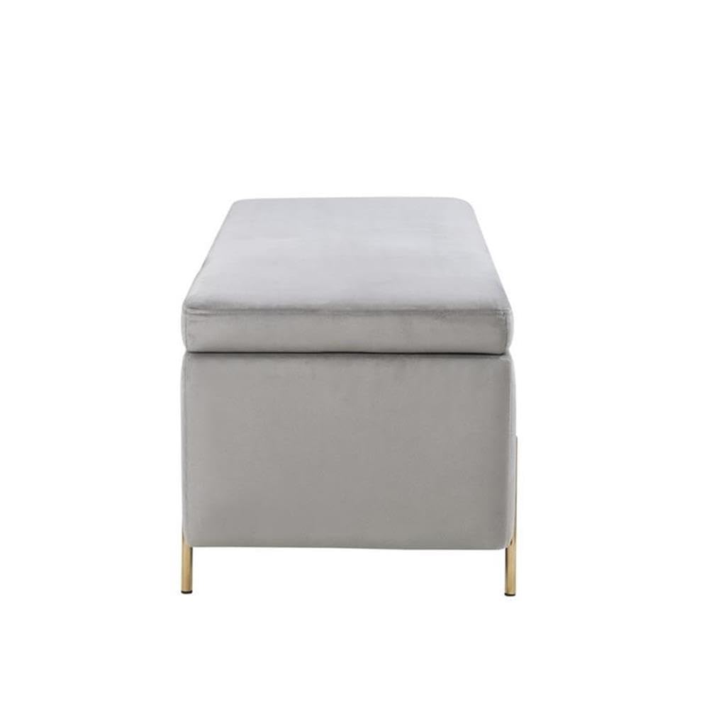 MAKLAINE Velvet Storage Bench with Metal Legs, Gray Upholstered Ottoman Seat for Bedroom, Living Room & Entryway - Stylish & Functional Furniture for Small Spaces