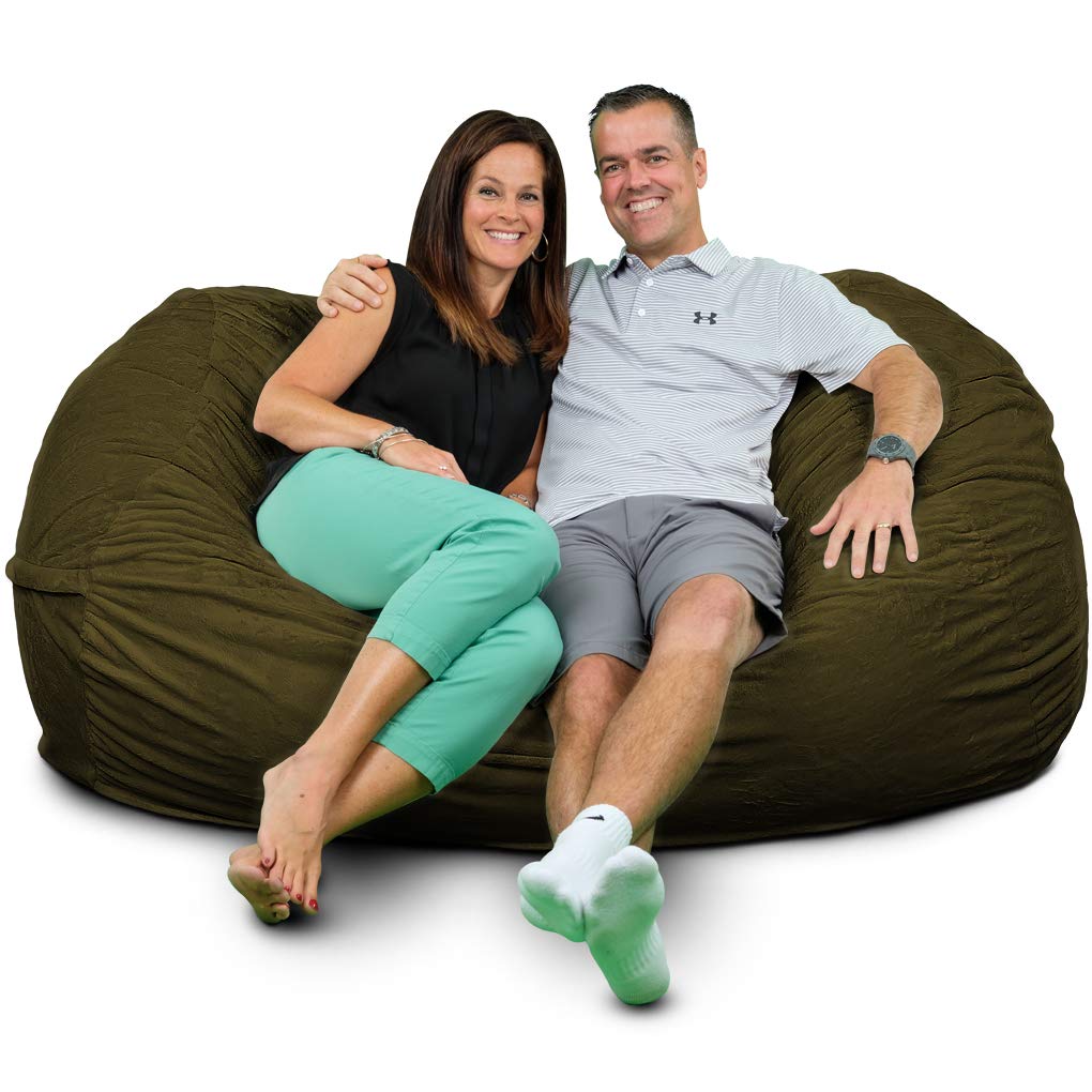 ULTIMATE SACK Lounger Bean Bag Chair for Adults - Oversized Comfortable Bean Bag Sofa, Couch & Loveseat Furniture in Olive Suede | Perfect for Living Room, Bedroom, Game Room & Dorm Relaxation