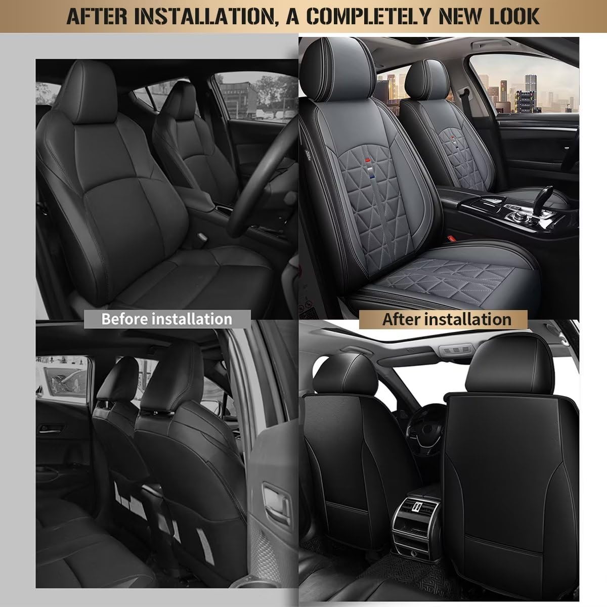 Waterproof Faux Leather Front Seat Covers for Hyundai Tucson 2010-2025 - Airbag Compatible Car Seat Protectors (2 Front Seats, Black & Grey) | Perfect for Daily Commuting, Road Trips & Protecting Your Vehicle Interior