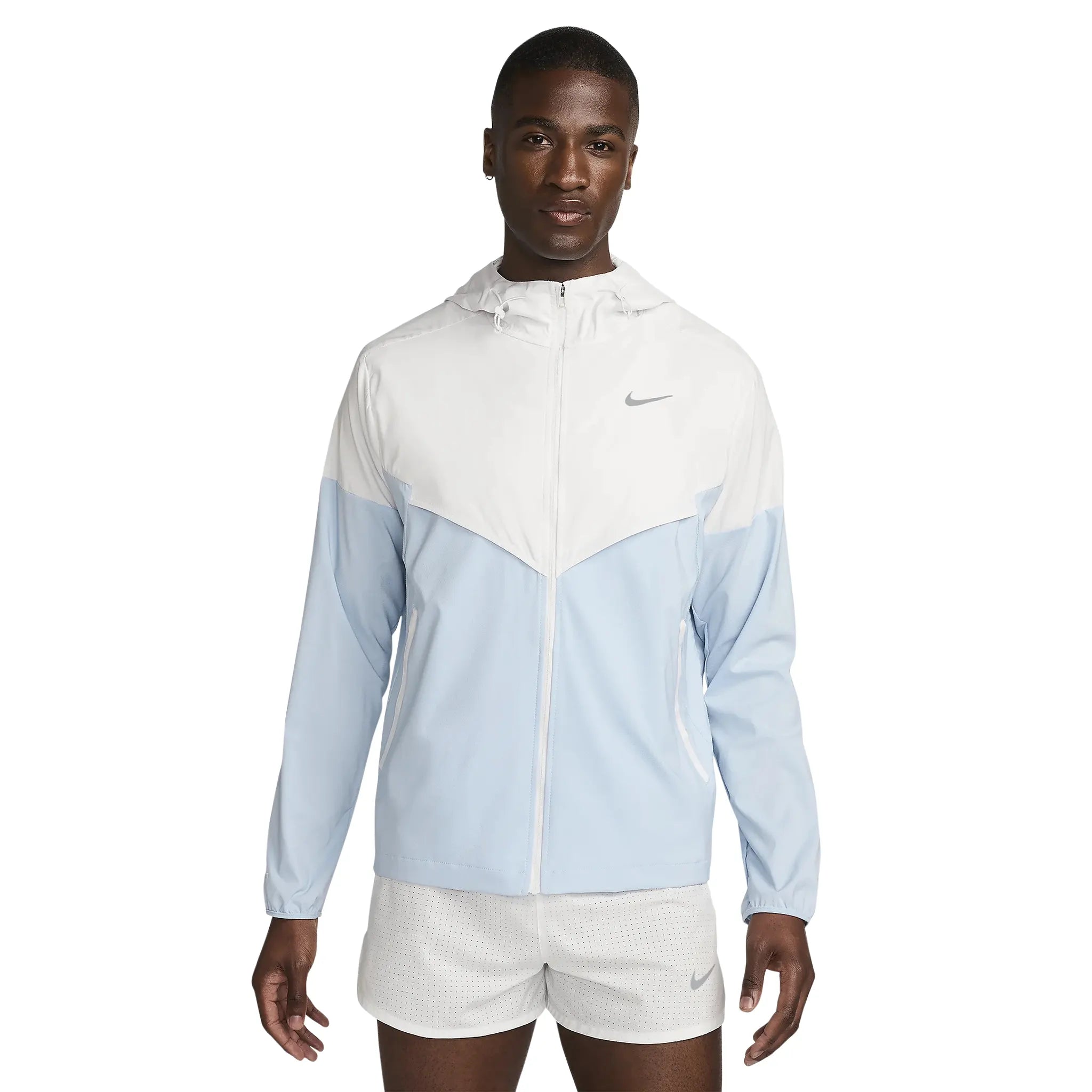 Nike Repel Packable Windrunner Jacket - Waterproof Lightweight Hooded Raincoat for Men & Women (White/Blue) - Perfect for Hiking, Running & Outdoor Adventures