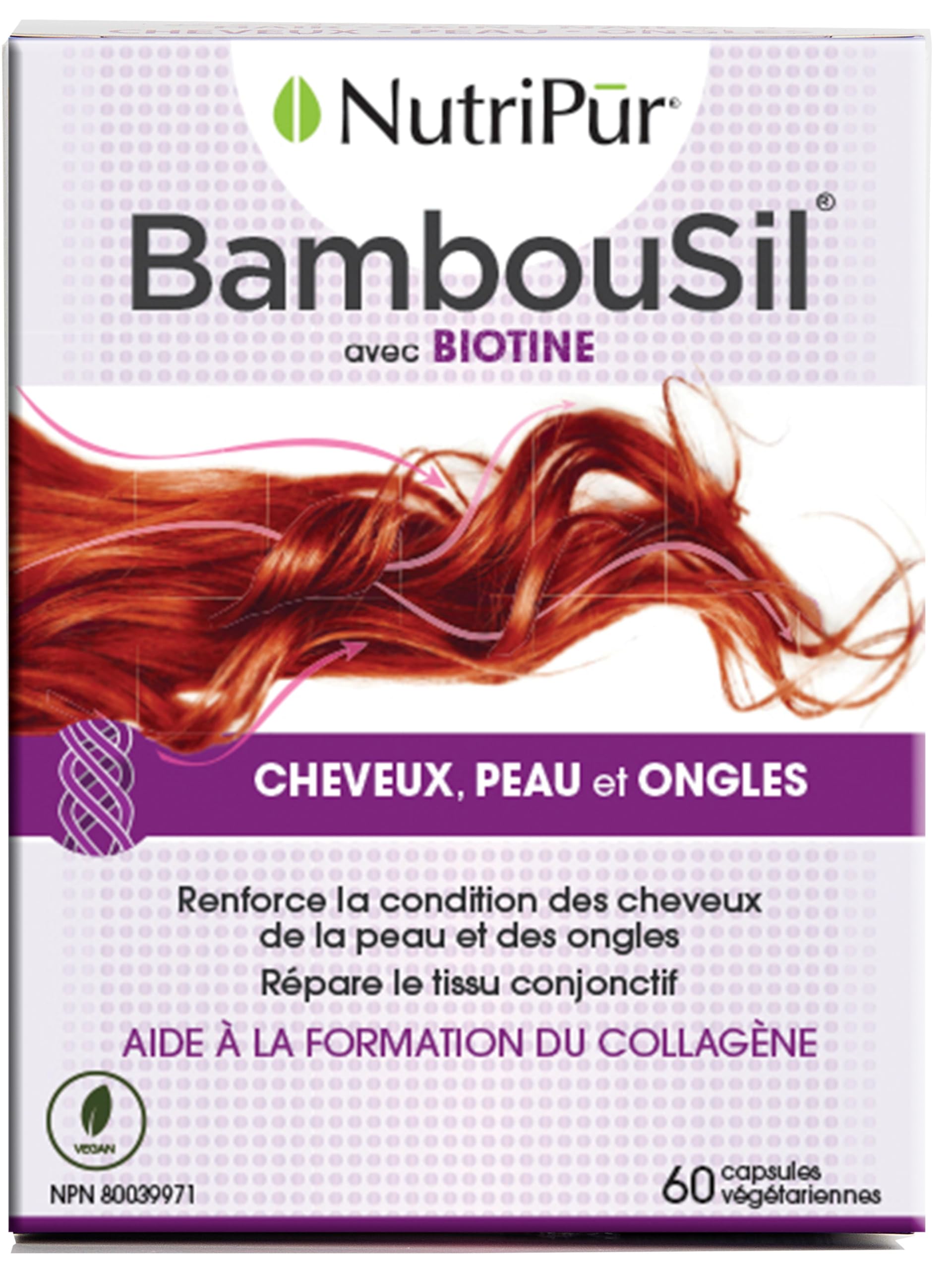NUTRIPUR Bambousil Hair Skin & Nails Supplement - 60 Capsules | Supports Healthy Hair Growth, Strong Nails & Glowing Skin | Perfect for Daily Beauty Routine & Wellness Regimen