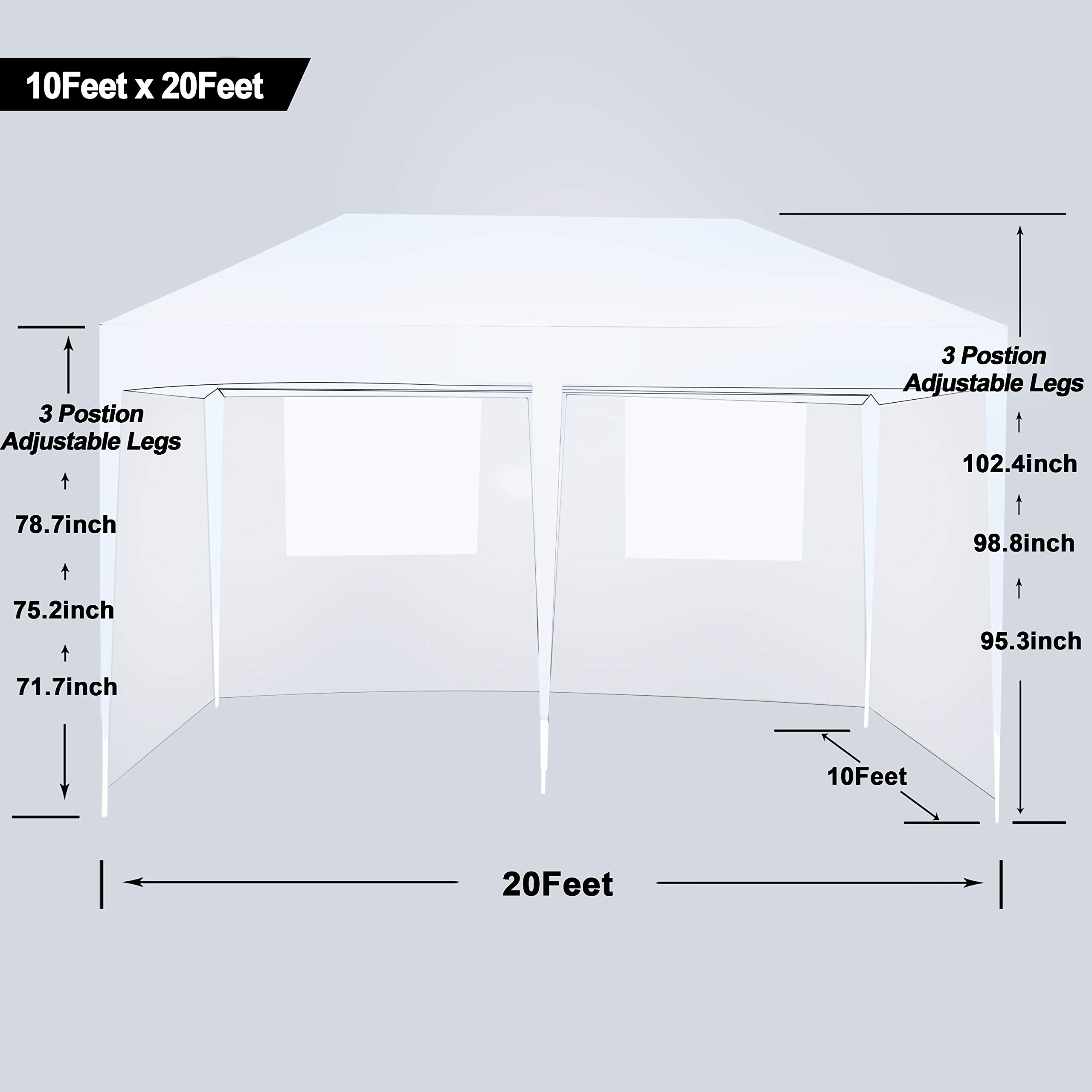10x20 FT Heavy Duty Pop Up Canopy Tent - Commercial Grade White Gazebo Pavilion with Sidewalls for Outdoor Parties, Events & Camping - Instant Setup EZ Canopy Shelter for Backyard, Beach & Tailgating