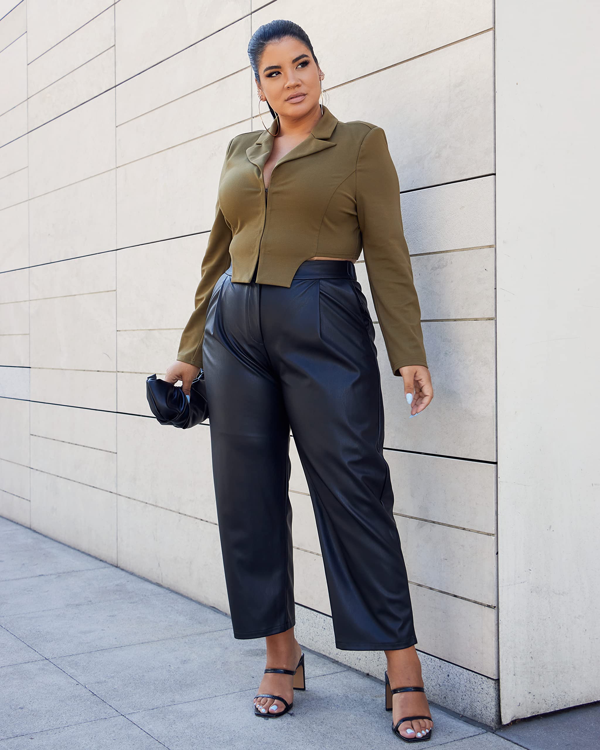 The Drop Women's Military Olive Cropped Blazer by Frankie Tavares - Stylish Casual Jacket for Work, Office & Everyday Wear