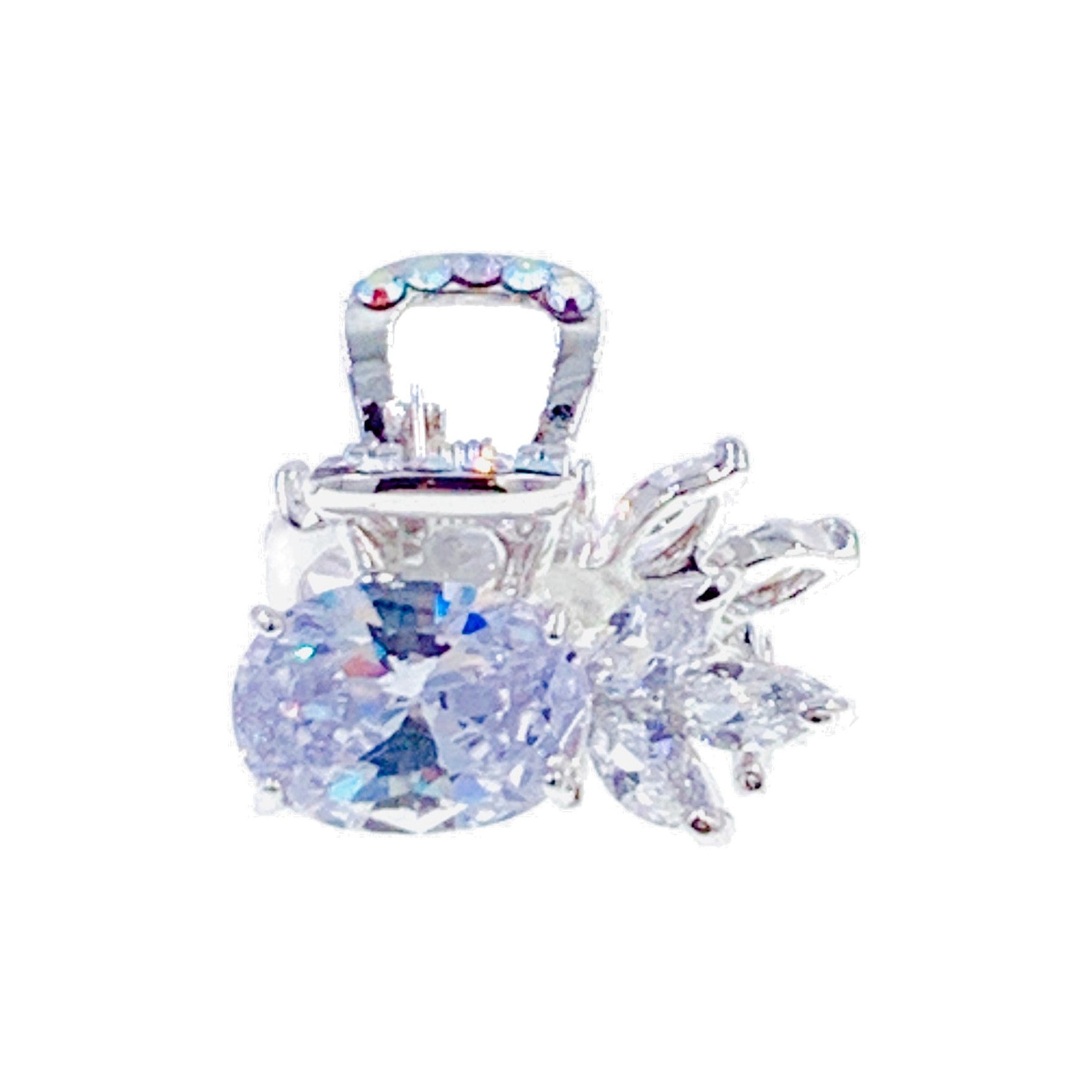 Little Pineapple Hair Claw Clip - Cubic Zirconia CZ Crystal Silver Base in Clear, Blue, Purple, Pink & Amber | Perfect for Parties, Weddings & Everyday Hairstyles