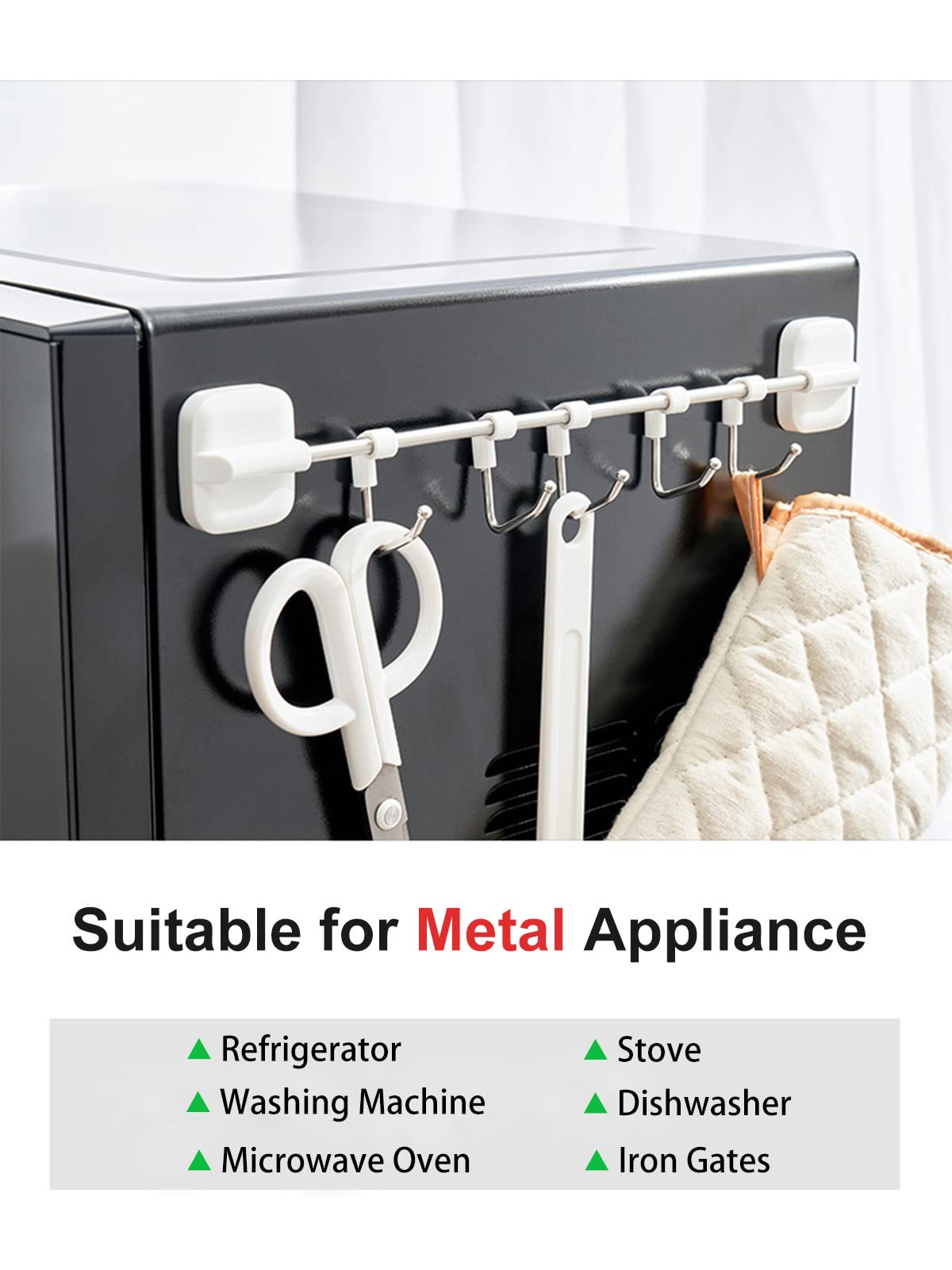 KXLIFE Magnetic Hook Rack for Refrigerator - Heavy Duty Utensil Holder for Grill, Oven & Kitchen - Space Saving Towel Bar Rack (1 Pack) - Perfect for Organizing Kitchen Tools, BBQ Accessories & Dish Towels