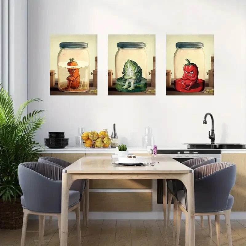 3pcs Colorful Green Vegetable Metal Wall Art Prints - Ready to Hang Kitchen Decor for Home, Restaurant & Office (12x12 Inch) - Perfect for Farmhouse, Modern & Rustic Interior Design