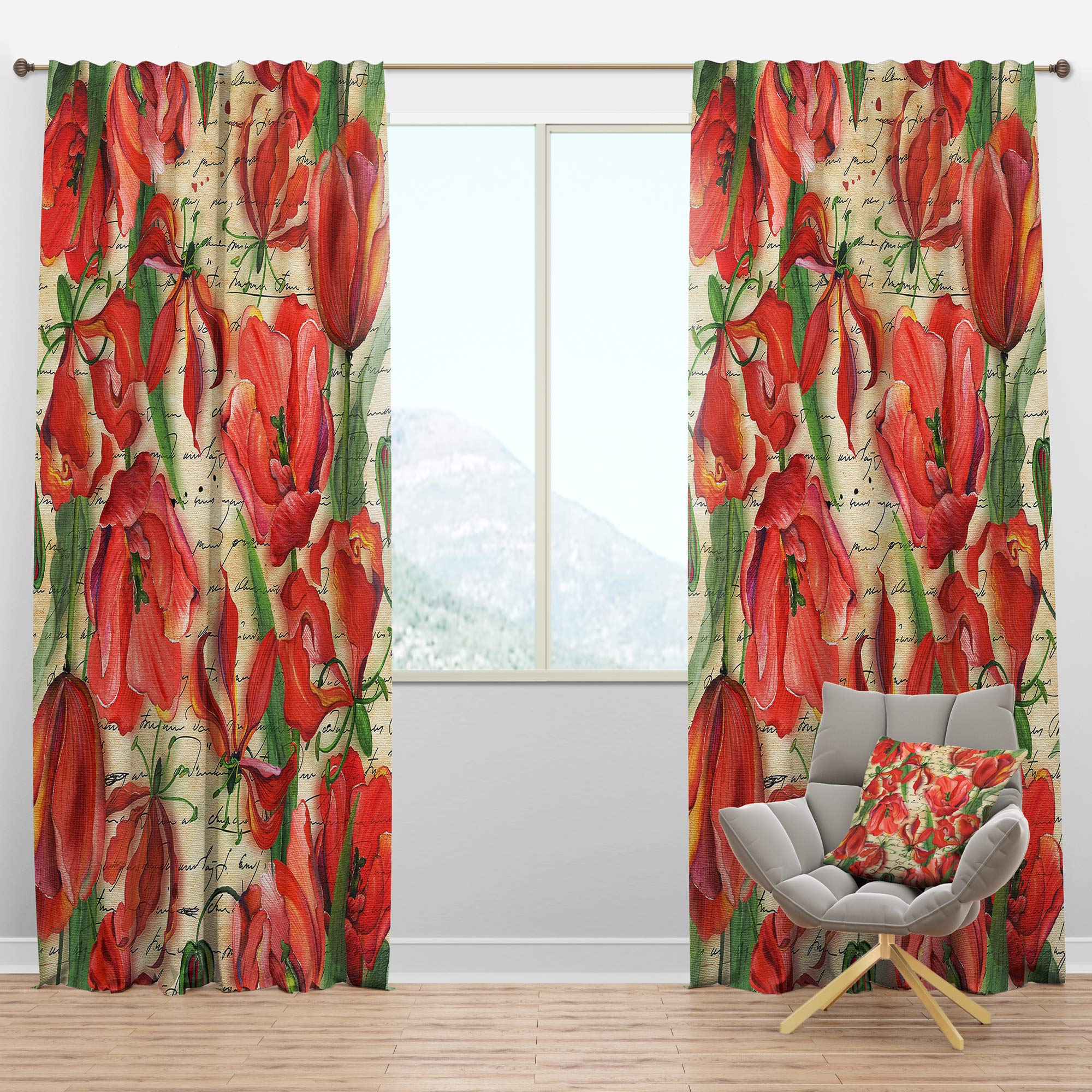DesignQ Blackout Curtains - Thermal Insulated Single Panel (52x95 inches) with Seamless Red Flower Pattern for Bedroom & Living Room | Noise Reducing & Energy Saving Window Drapes for Better Sleep & Home Decor