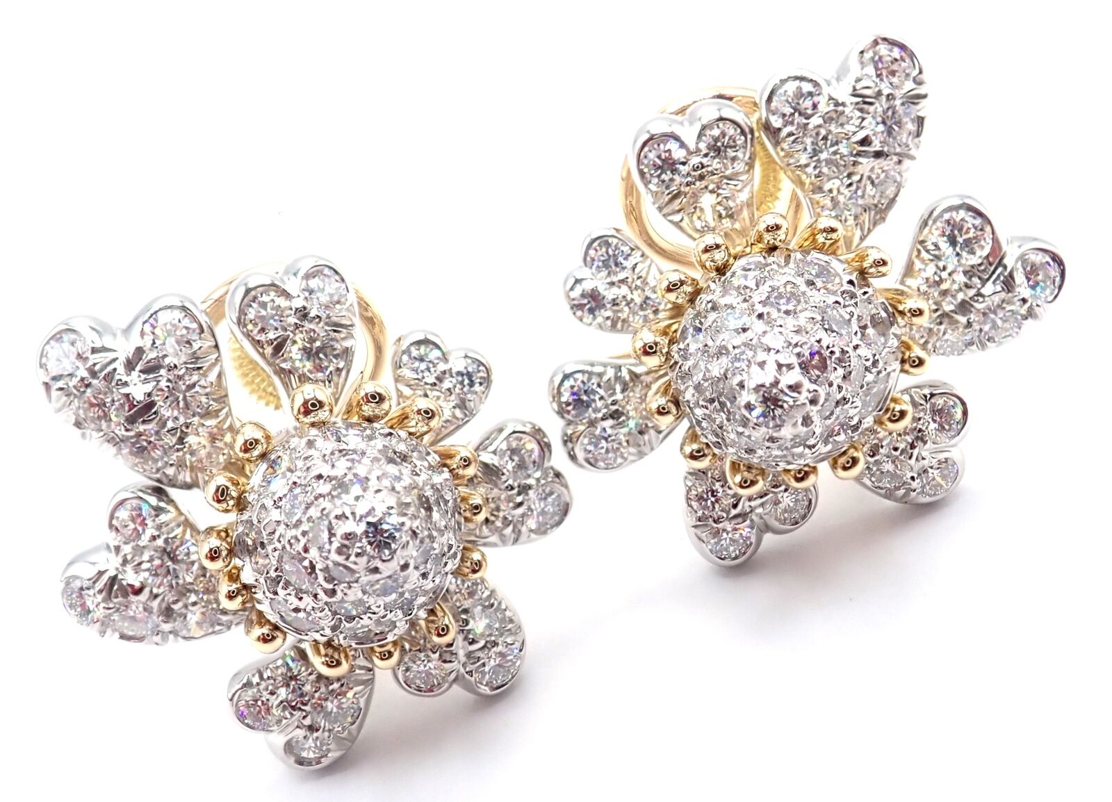 Tiffany & Co Schlumberger Cones And Petals 18k Gold Platinum Diamond Earrings - Luxury Jewelry for Women, Elegant Gift for Anniversary & Special Occasions