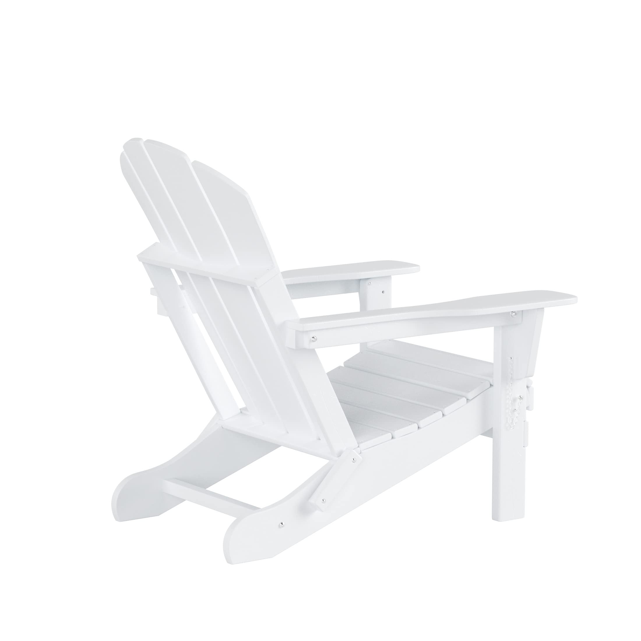 White HDPE Adirondack Chair Set with Ottoman & Table - Outdoor Patio, Garden Furniture
