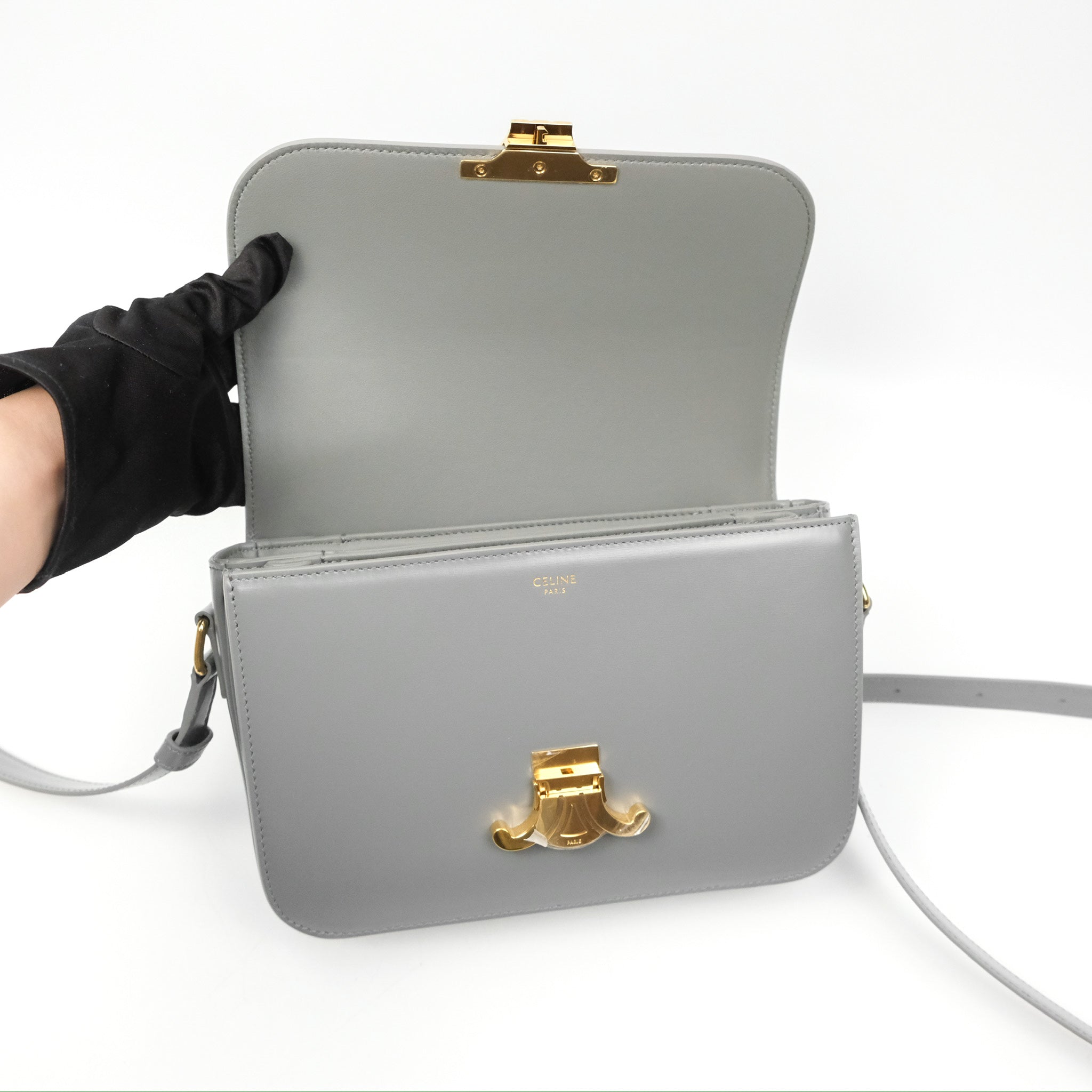 Celine Medium Triomphe Bag in Zinc Shiny Calfskin Leather - Luxury Designer Handbag for Women, Perfect for Work, Evening Events & Everyday Use