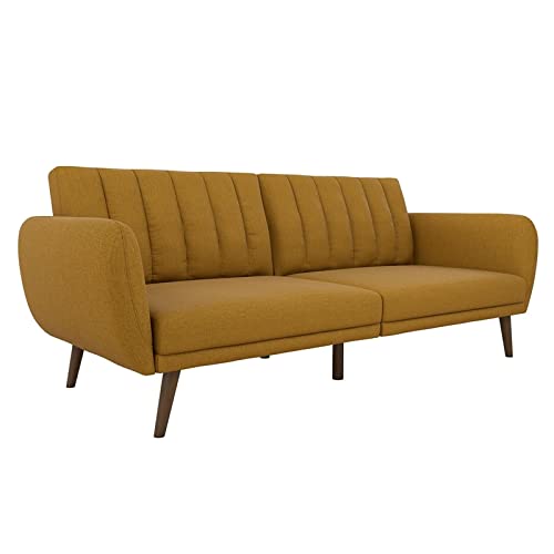 Novogratz Brittany Sofa Futon - Modern Convertible Sleeper with Premium Upholstery & Solid Wood Legs in Mustard Yellow - Perfect for Small Spaces, Apartments & Guest Rooms