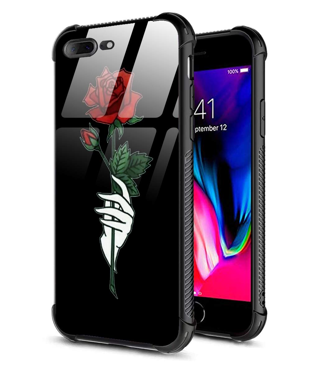Premium Slim Fit iPhone 8 Plus/7 Plus Case with Tempered Glass Back & Soft TPU Bumper - Shockproof Protective Cover for Women (Rose Gold) - Perfect for Everyday Use, Work, and Travel