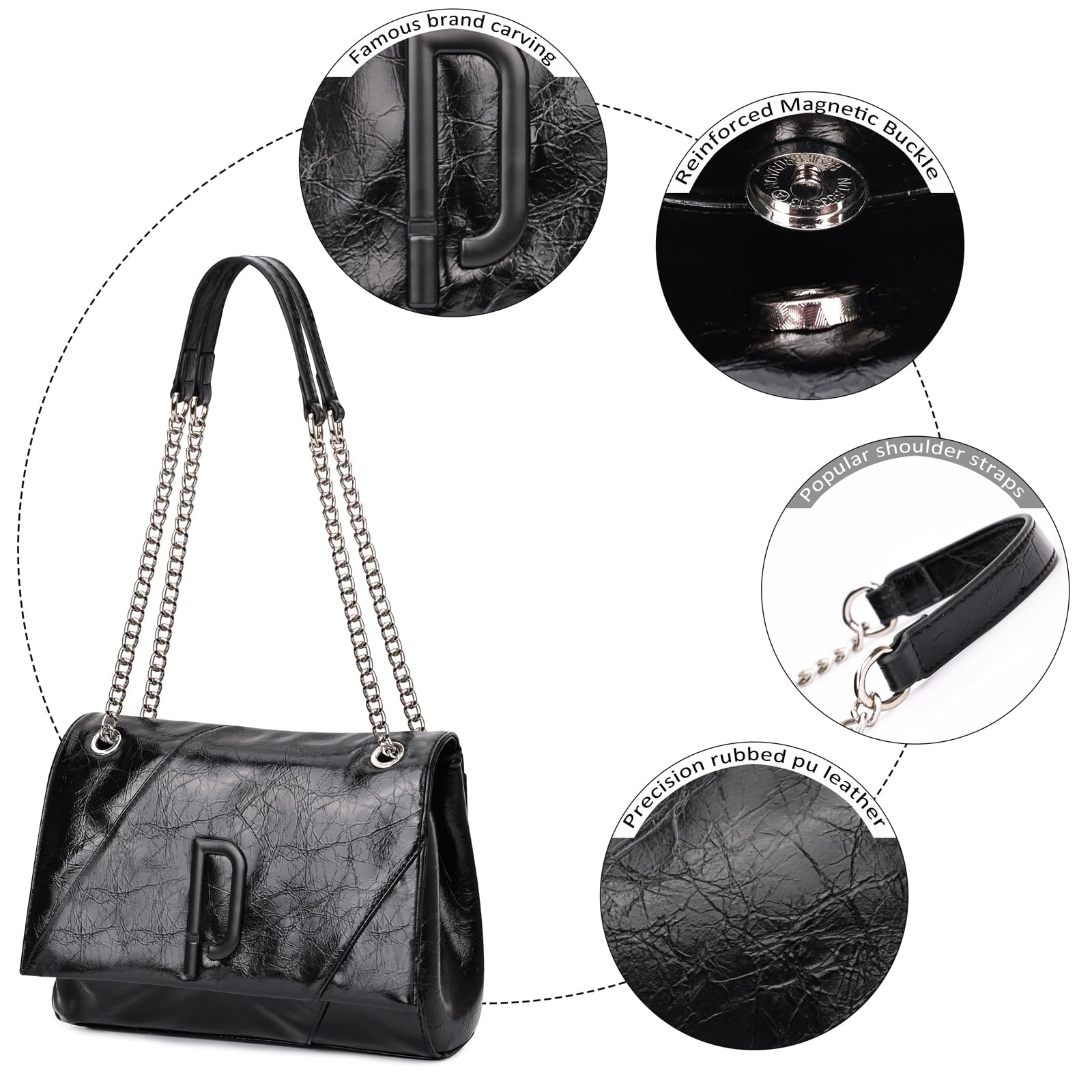 Stylish Women's PU Leather Chain Shoulder Bag - Fashionable Tote Hobo Purse for Daily Use, Work & Travel Accessories