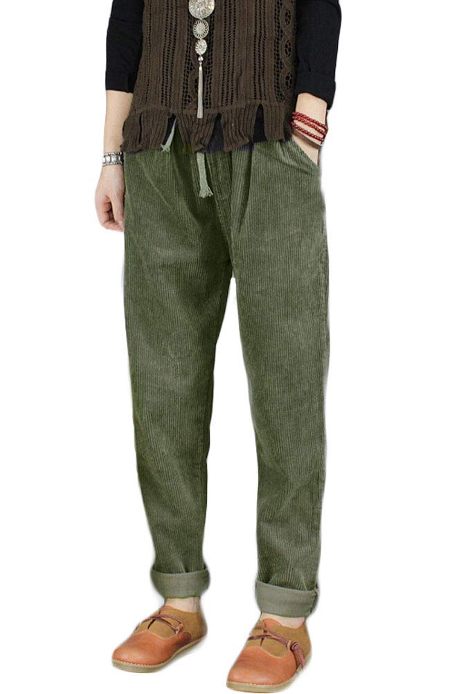 Minibee Women's Corduroy Pants - Soft Stretch Elastic Waist Pull-On Trousers with Drawstring | Comfortable Casual Cotton Pants for Work, Travel & Everyday Wear
