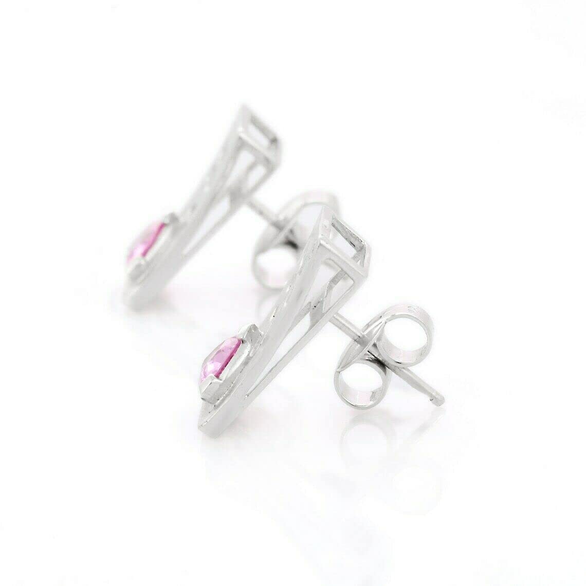BeBold 1 Carat Trillion Cut Pink Sapphire Floral Drop Earrings in White Gold Plated - Elegant Jewelry for Weddings, Parties & Special Occasions