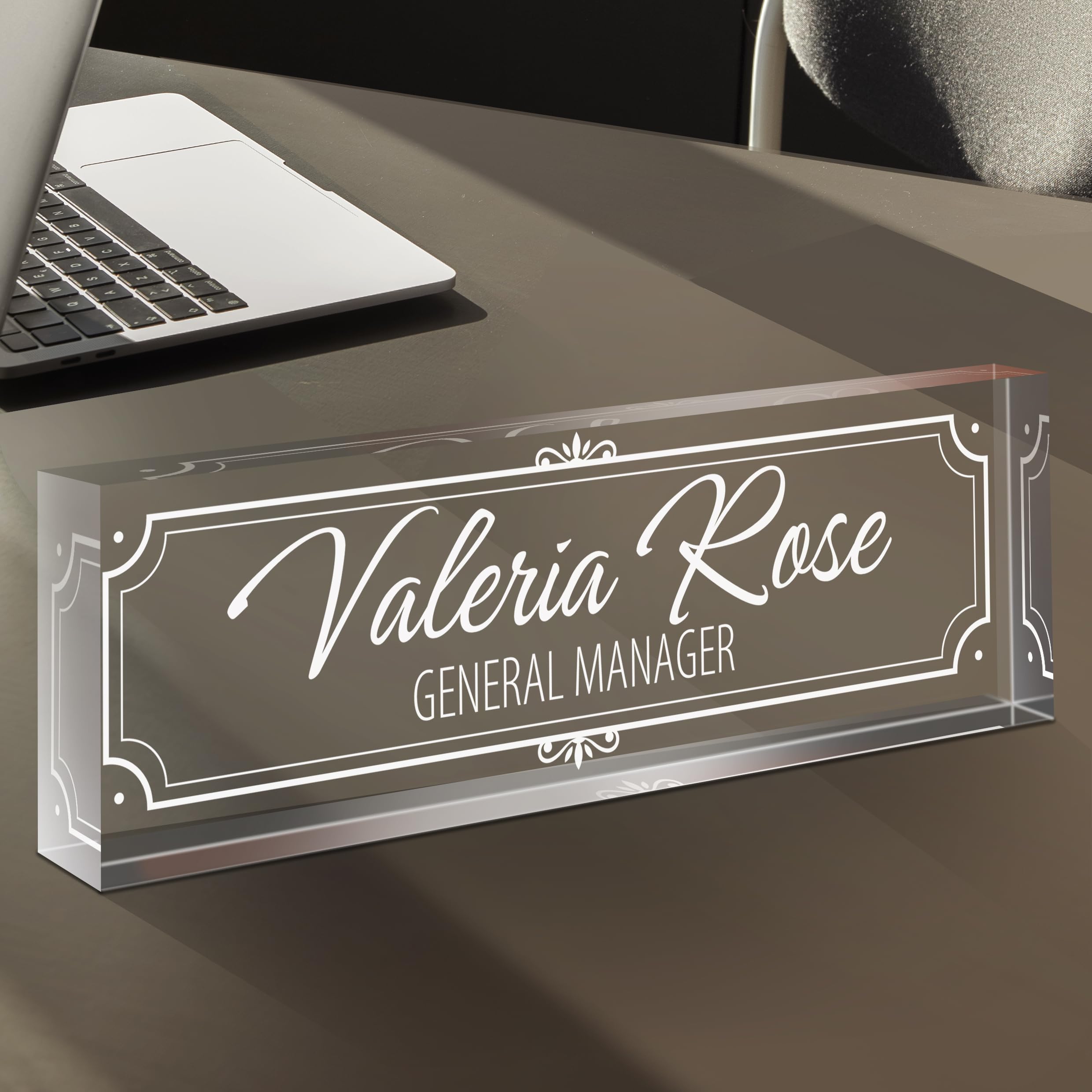 Personalized Acrylic Desk Name Plate - Custom Name Sign for Office Desk, Employee Appreciation Gift for Coworkers, Teachers, Nurses & Managers - Light White Office Accessory - Perfect for Workstations, Desks & Professional Gifting