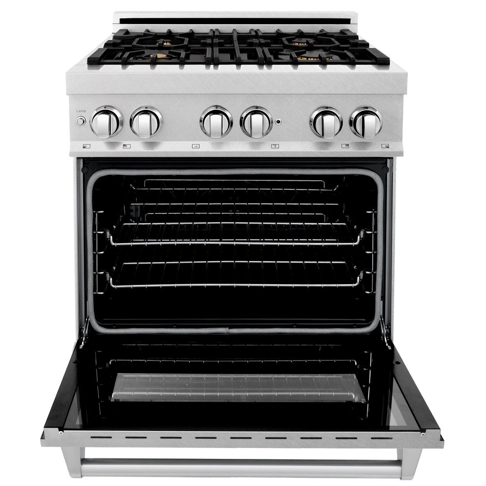 ZLINE 30-Inch 4.0 cu. ft. Dual Fuel Range - Gas Cooktop & Electric Convection Oven in Satin Stainless Steel with 4 Brass Burners & Griddle (RAS SN BR GR 30) - Perfect for Home Chefs & Modern Kitchens