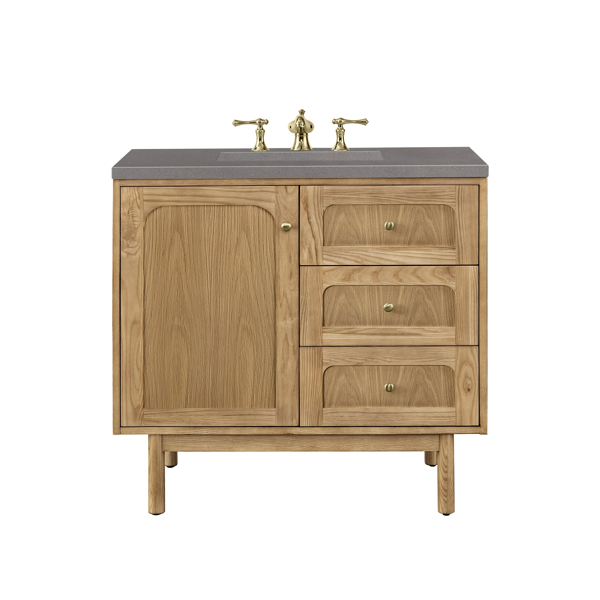 Laurent 36 Inch Single Bathroom Vanity with Light Natural Oak Finish & 3CM Grey Expo Top - Perfect for Modern Home Bathroom Remodeling and Space-Saving Design