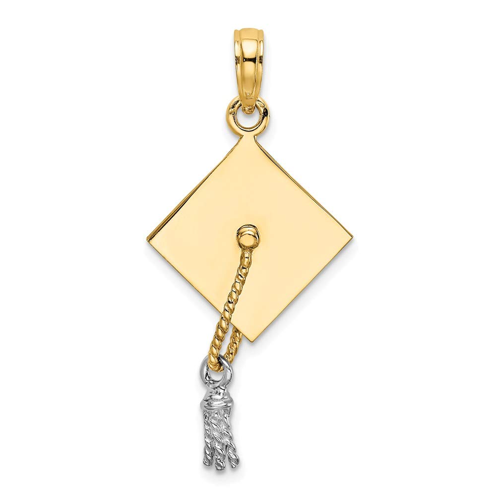 14K White & Yellow Gold Two-Tone 3D Graduation Cap Charm Pendant with Movable Tassel - 18x15mm - Perfect Gift for Graduates & Jewelry Lovers
