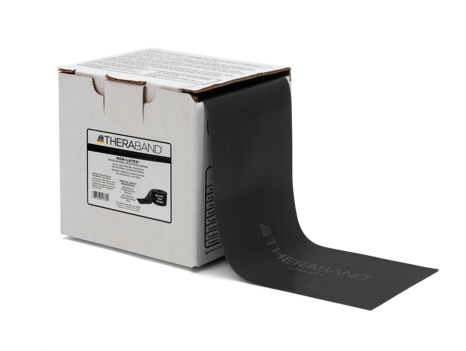 THERABAND Resistance Band 50 Yard Roll - Heavy Duty Black Non-Latex Exercise Bands for Strength Training, Physical Therapy, Pilates & Rehabilitation | Professional Grade Elastic Bands for Upper & Lower Body Workouts | Includes Convenient Dispenser Box (Level 6) | Perfect for Home Gym, CrossFit & Post-Injury Recovery