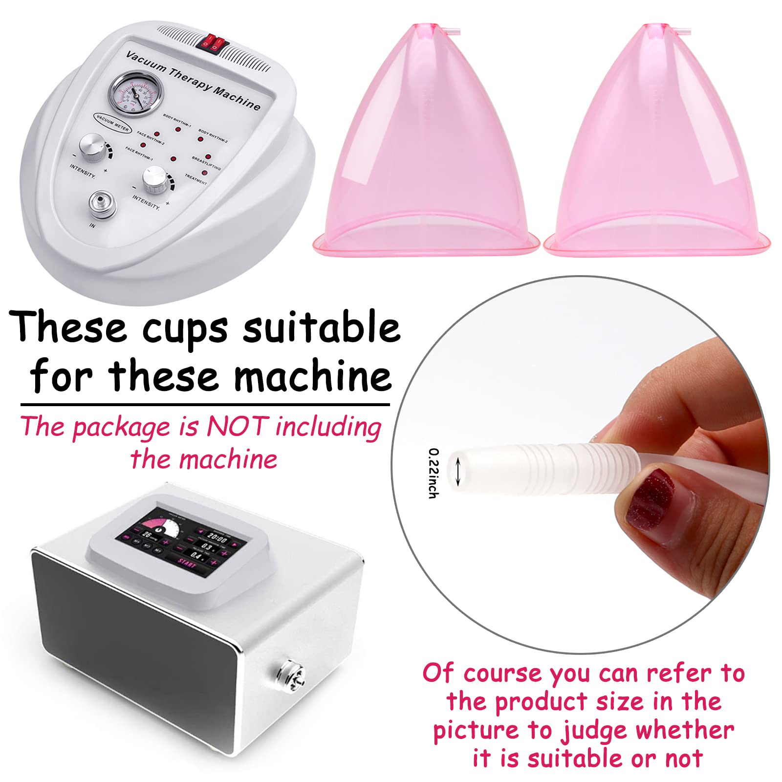 WeiWei XL Butt Suction Cups 180ml - Vacuum Therapy Cupping Set for Butt Lifting & Body Massage with Y-Hose (Pink, 1 Pair) - Perfect for Home Spa, Professional Massage Therapy & Body Contouring Treatments