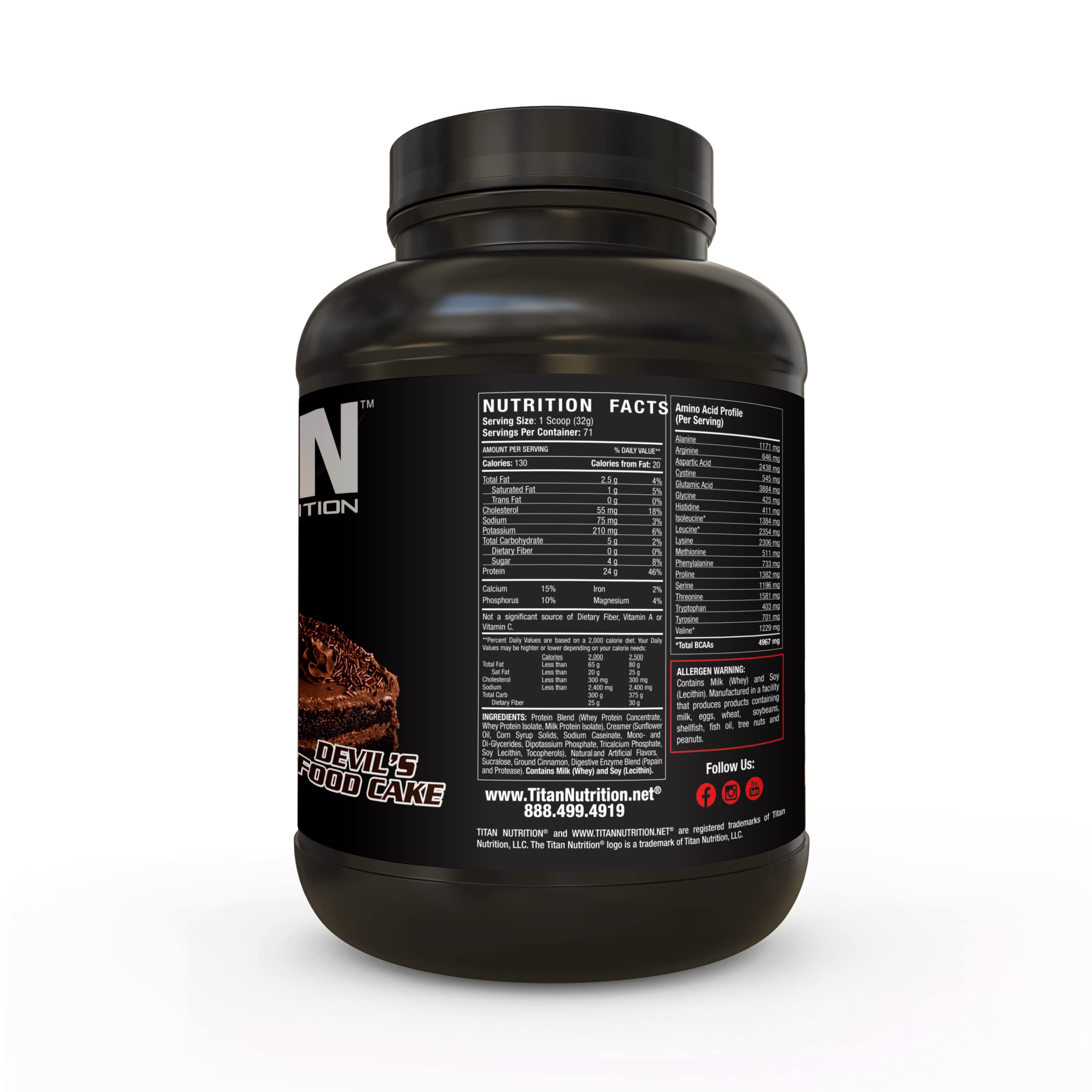 Titan Whey Protein Powder - Premium Fast-Absorbing Whey Protein with 23g Protein, BCAAs & Digestive Enzymes per Serving - Supports Muscle Growth & Digestion - 5lb Chocolate Cake Flavor - Ideal for Post-Workout Recovery & Weight Management