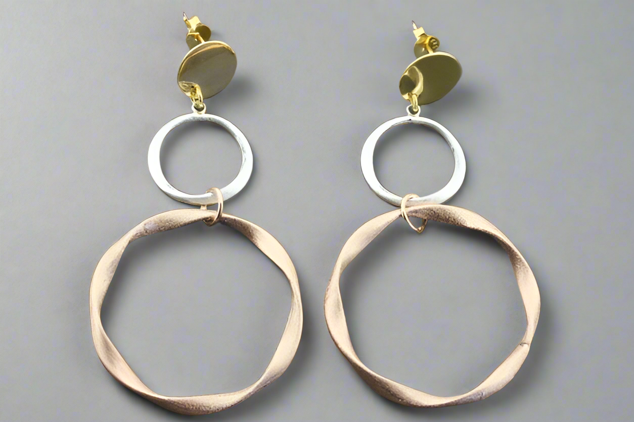 2-Pack Folded Circle Drop Earrings - Rose Gold & Gold Plated Hoop Dangle Earrings for Women, Perfect for Parties, Weddings & Everyday Wear