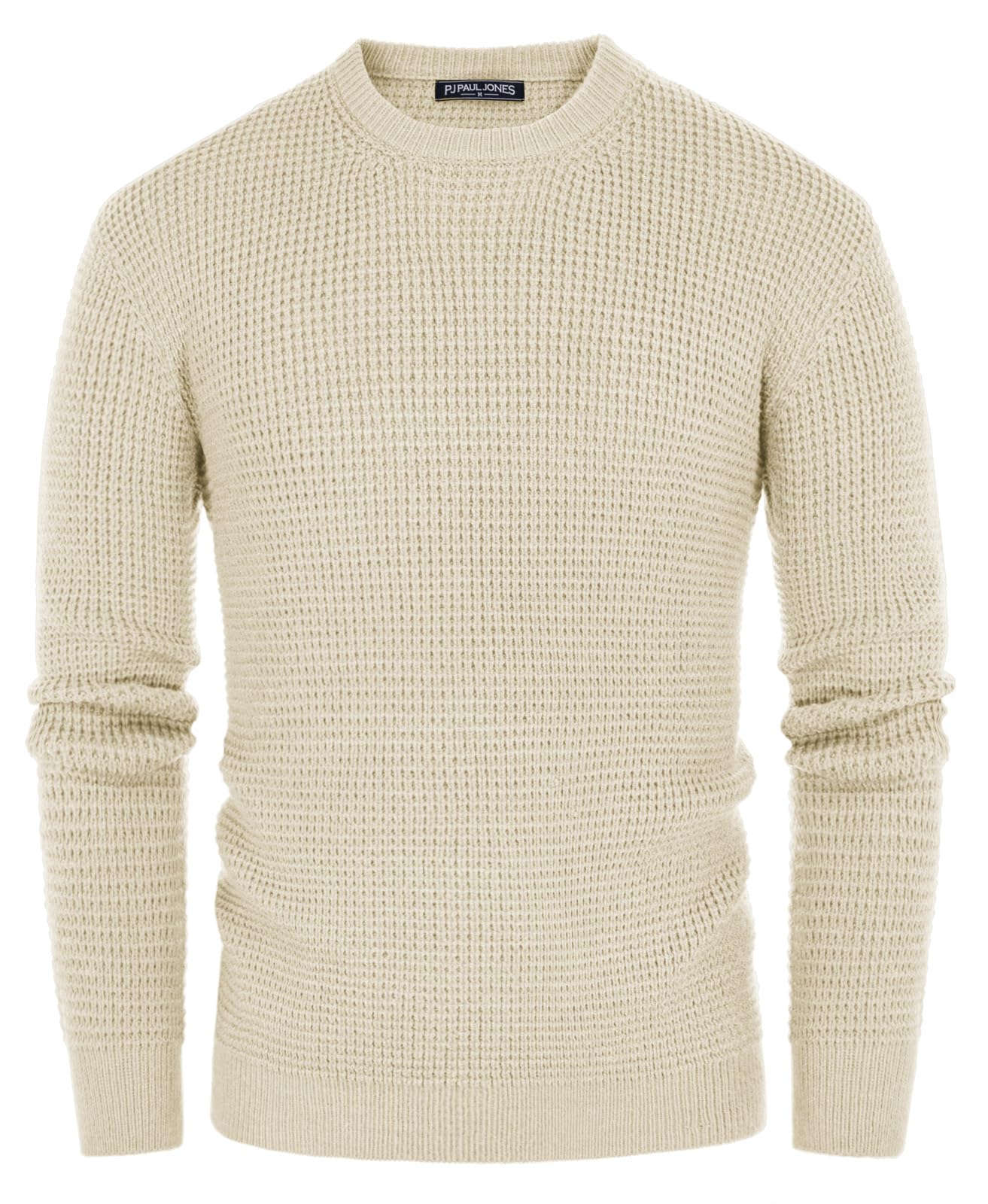 PJ Paul Jones Men's Waffle Knit Crewneck Sweater - Long Sleeve Textured Pullover for Casual Wear & Winter Layering