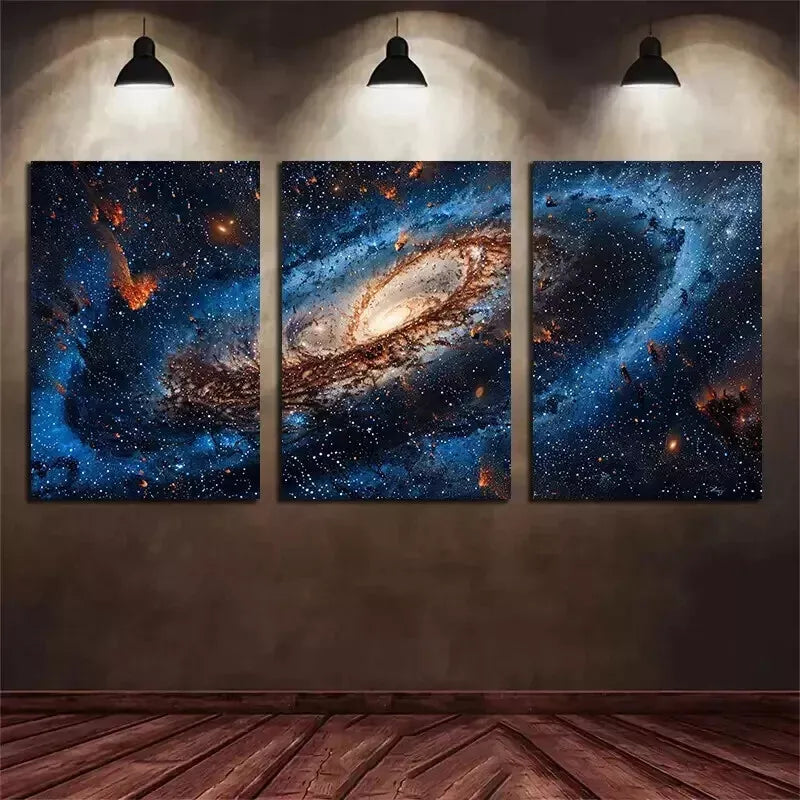 3-Piece Blue Galaxy Star Wall Art Set - Framed Canvas 50x70cm | High Quality Print | 100% Australian Made | Ready to Hang | Perfect for Living Room, Bedroom & Office Decor
