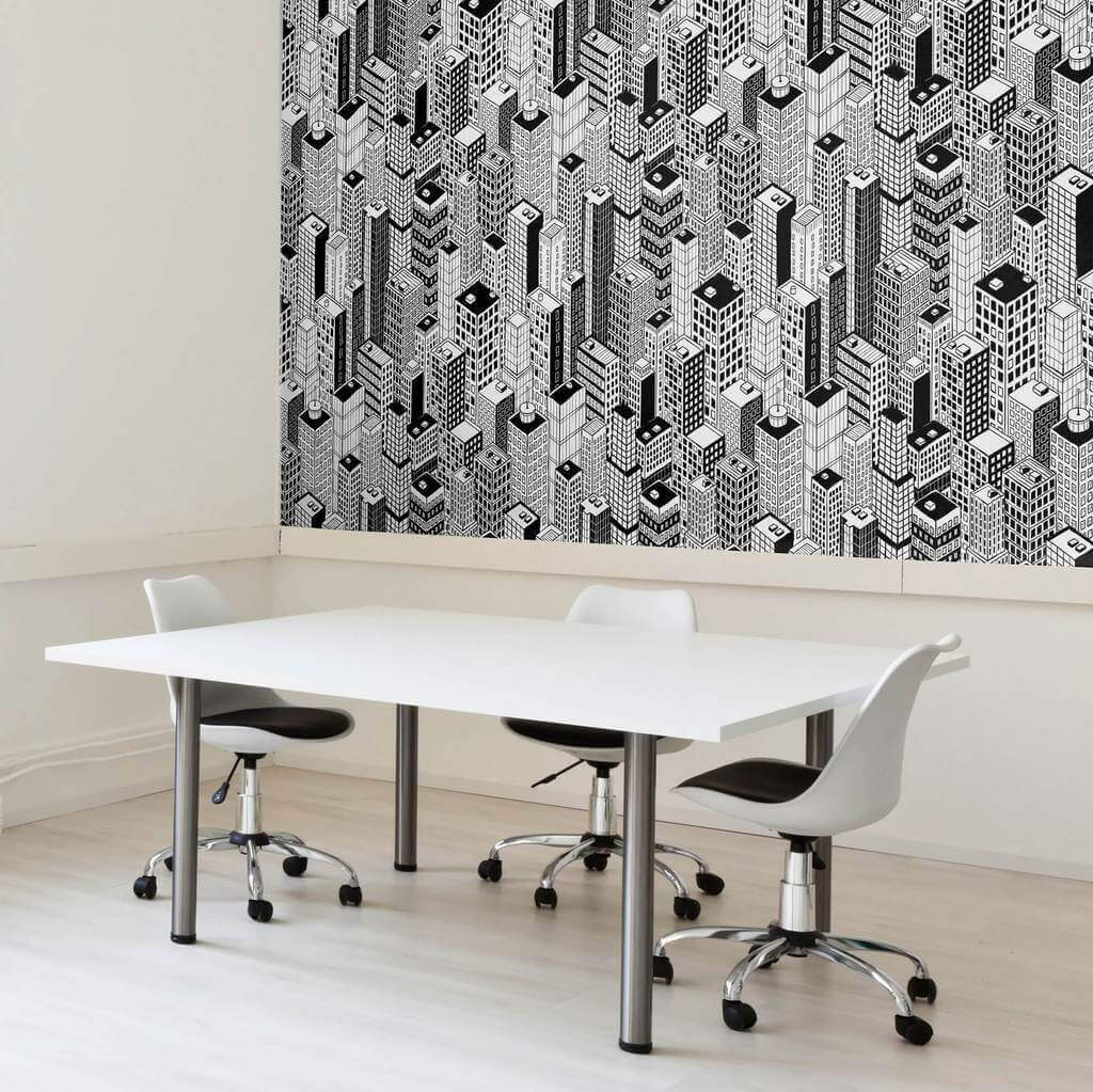 Black and White City Themed Peel and Stick Removable Wallpaper 3098 - Self-Adhesive Wall Decal for Home & Office Decor - Perfect for Living Rooms, Bedrooms, and Workspaces