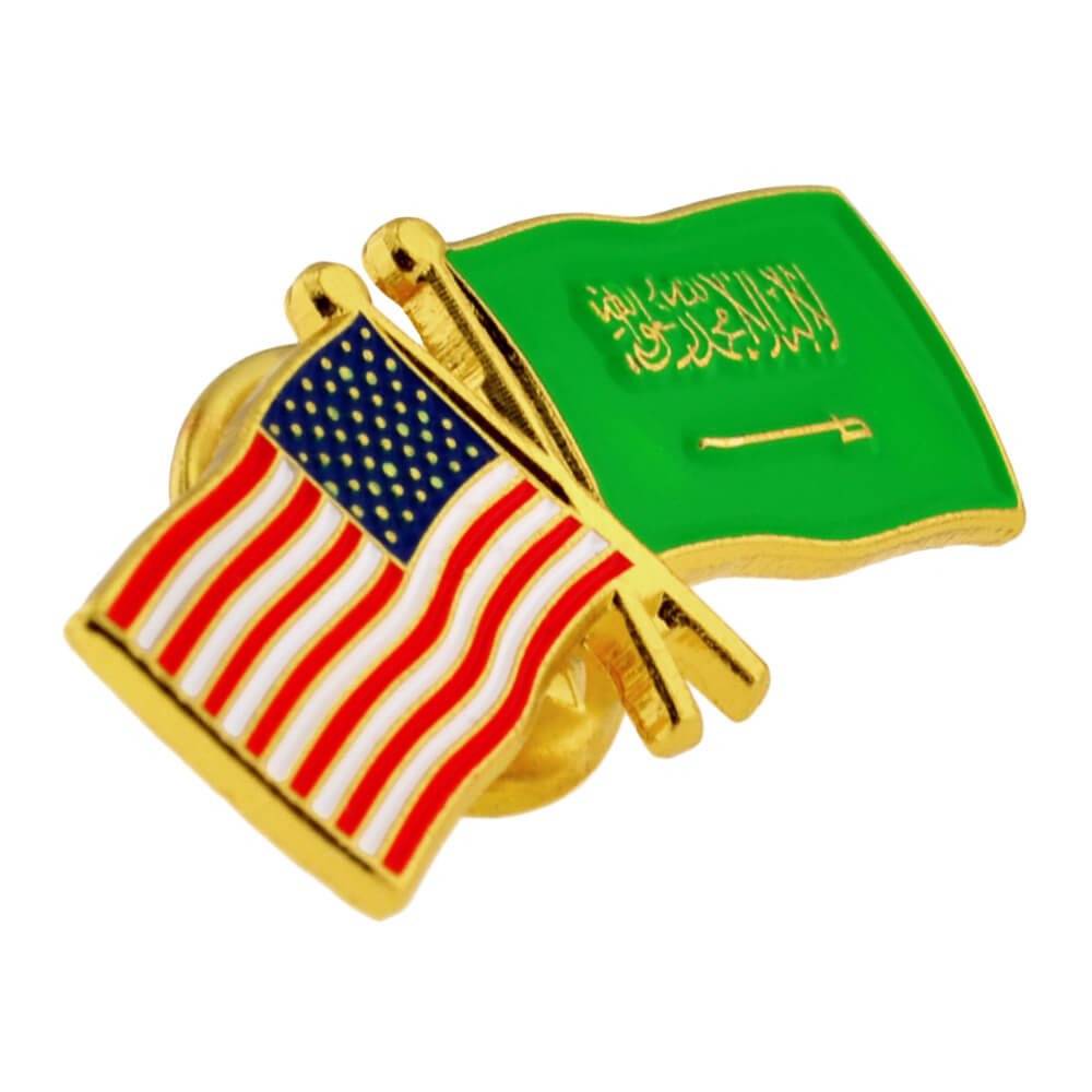 USA Saudi Arabia Friendship Flag Enamel Lapel Pin - Crossed Country Flags Brooch for Hats, Jackets, Backpacks - Perfect for Diplomatic Events, Cultural Exchanges & International Travel