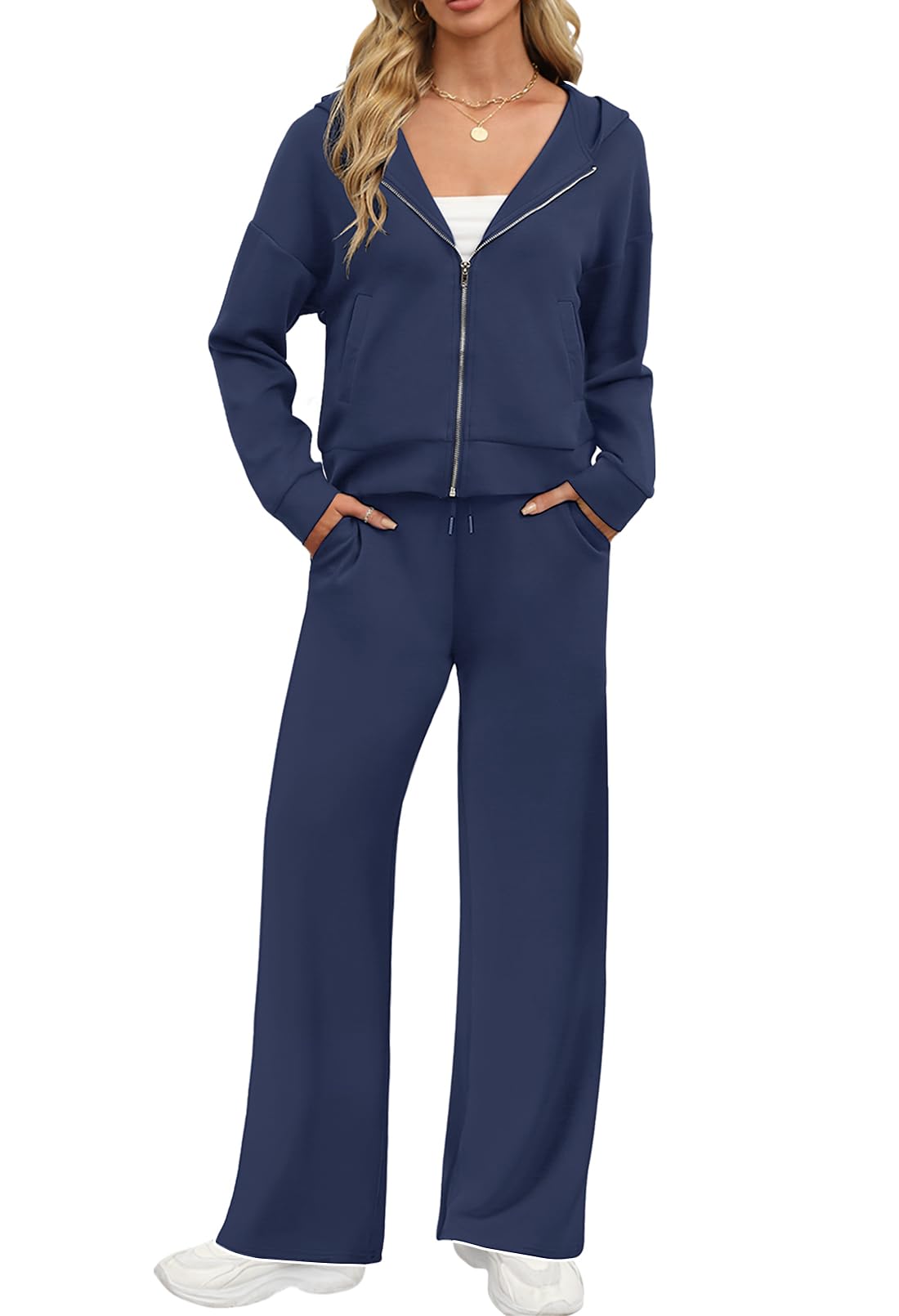 MEROKEETY Women's 2 Piece Hoodie & Sweatpants Set - Fall Zip Up Lounge Wear Tracksuit for Casual Outfits, Gym, and Home Comfort
