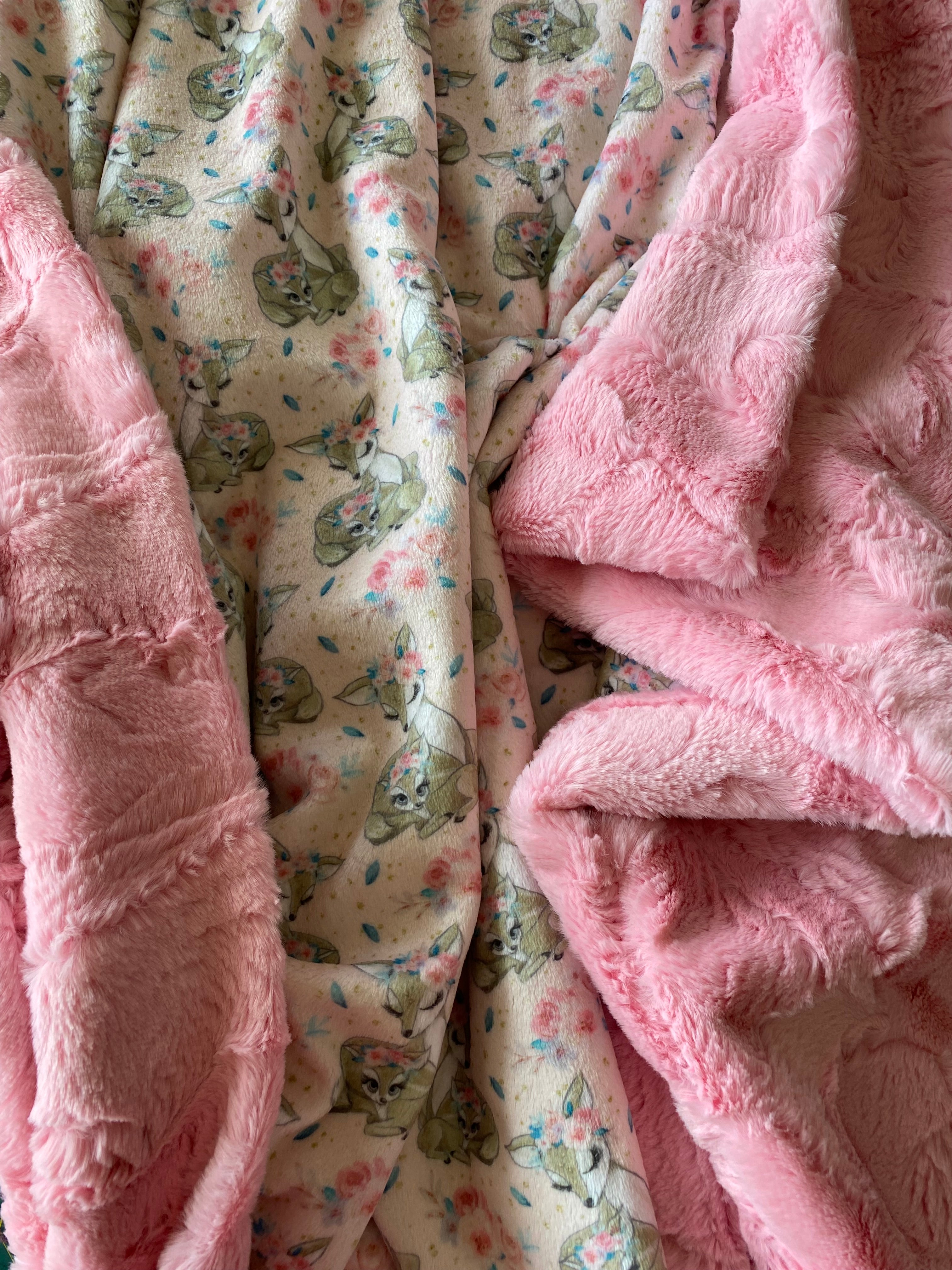 Soft Rose Flower Fawn on Bubblegum Luxe Minky Baby Blanket 30x58 - Perfect for Nursery, Swaddling, Stroller & Cuddling