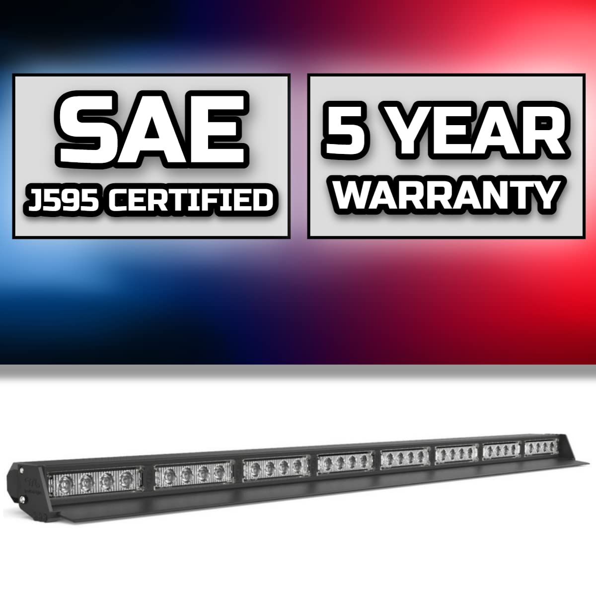 SpeedTech Lights Striker TIR 8 Head LED Traffic Advisor Light Bar - Emergency Vehicle Strobe Warning Light for Police Cars, Ambulance, Fire Trucks & Construction Vehicles - High Visibility Directional Safety Lighting for Roadside Emergencies & Traffic Control