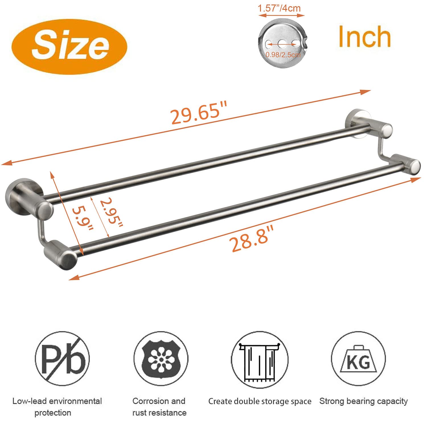 Premium TocTen Double Bath Towel Bar - Heavy Duty 30IN SUS304 Stainless Steel Towel Rack for Bathroom - Brushed Wall Mounted Towel Holder for Spa, Hotel & Home Decor - Durable Bathroom Accessories with Rustproof Design