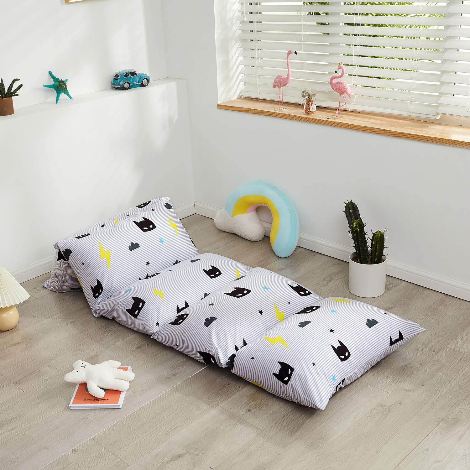 Kids Floor Pillow Lounger Cover - Cartoon Design for Nap, TV Time & Reading - Requires 5 Pillows (Not Included) - King Size - Perfect for Playroom, Bedroom & Family Room Relaxation