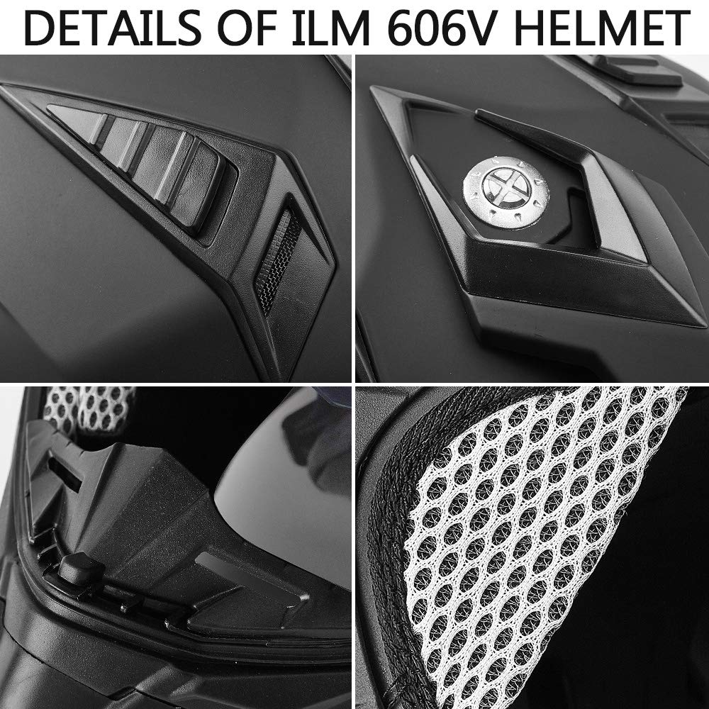 ILM Off Road Motorcycle Helmet - DOT Certified Dual Sport Full Face Helmet with Sun Visor for Dirt Bike, ATV & Motocross (Model 606V) - Perfect for Trail Riding, Adventure Racing & Off-Road Excursions