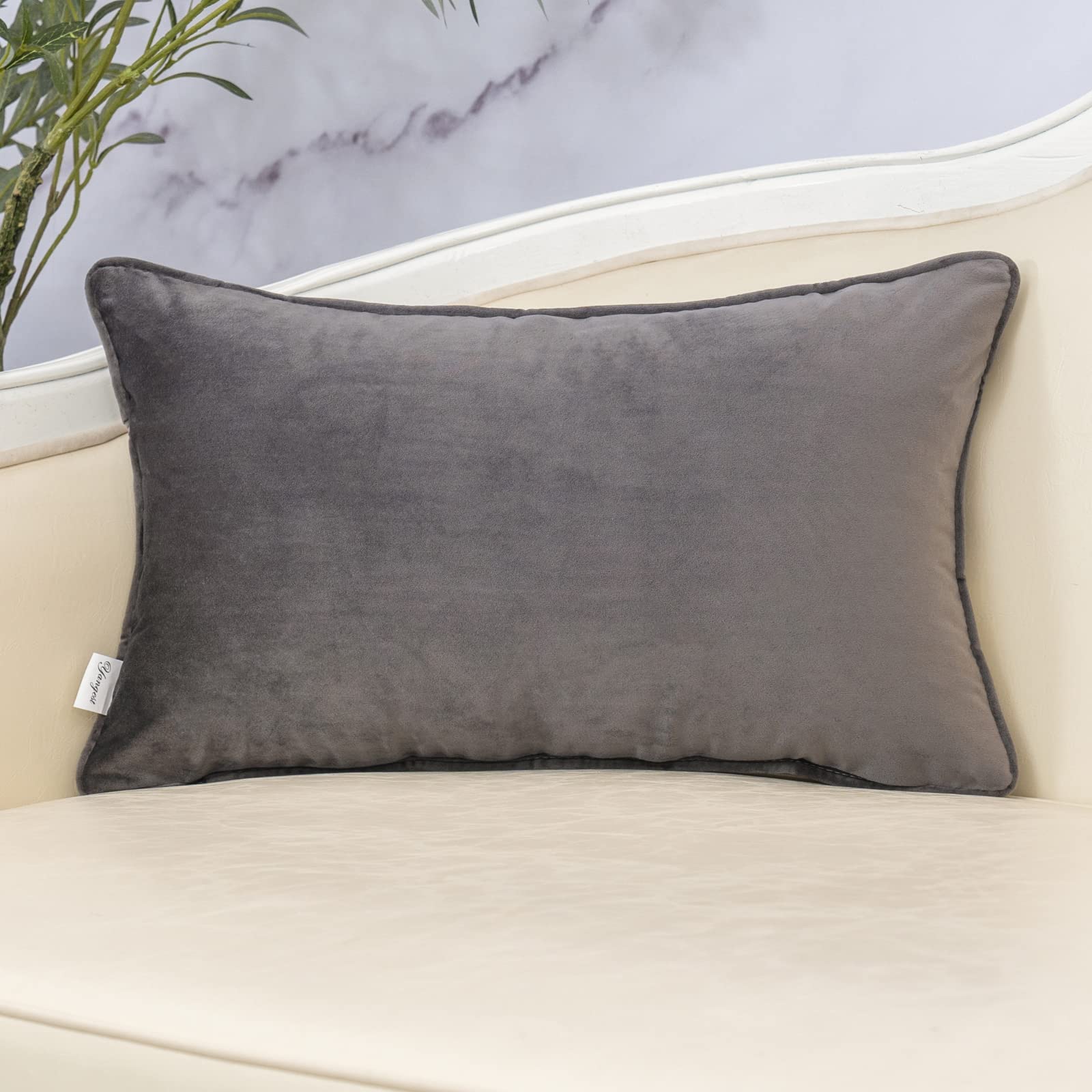 Yangest Grey Leaf Rectangle Velvet Pillow Cover 12x20 Inch - Luxury Modern Cushion Cover for Sofa, Living Room, Bedroom Decor - Perfect for Home Styling and Cozy Comfort