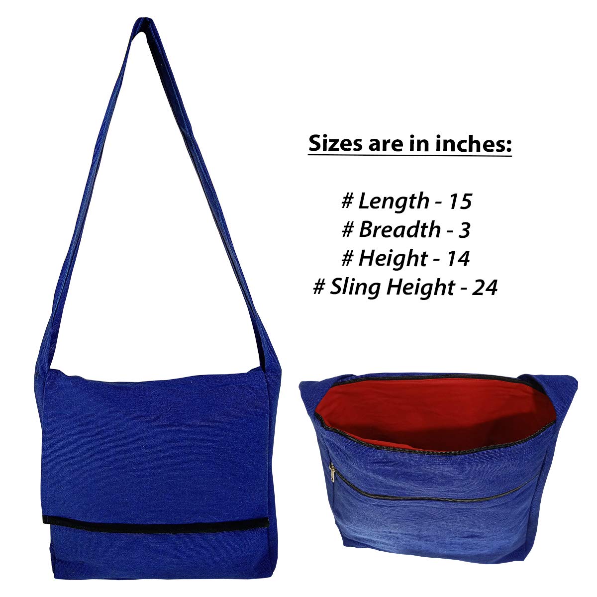 Chris Crafts - Premium Jhola Bag for Men & Women, Navy Blue, 15