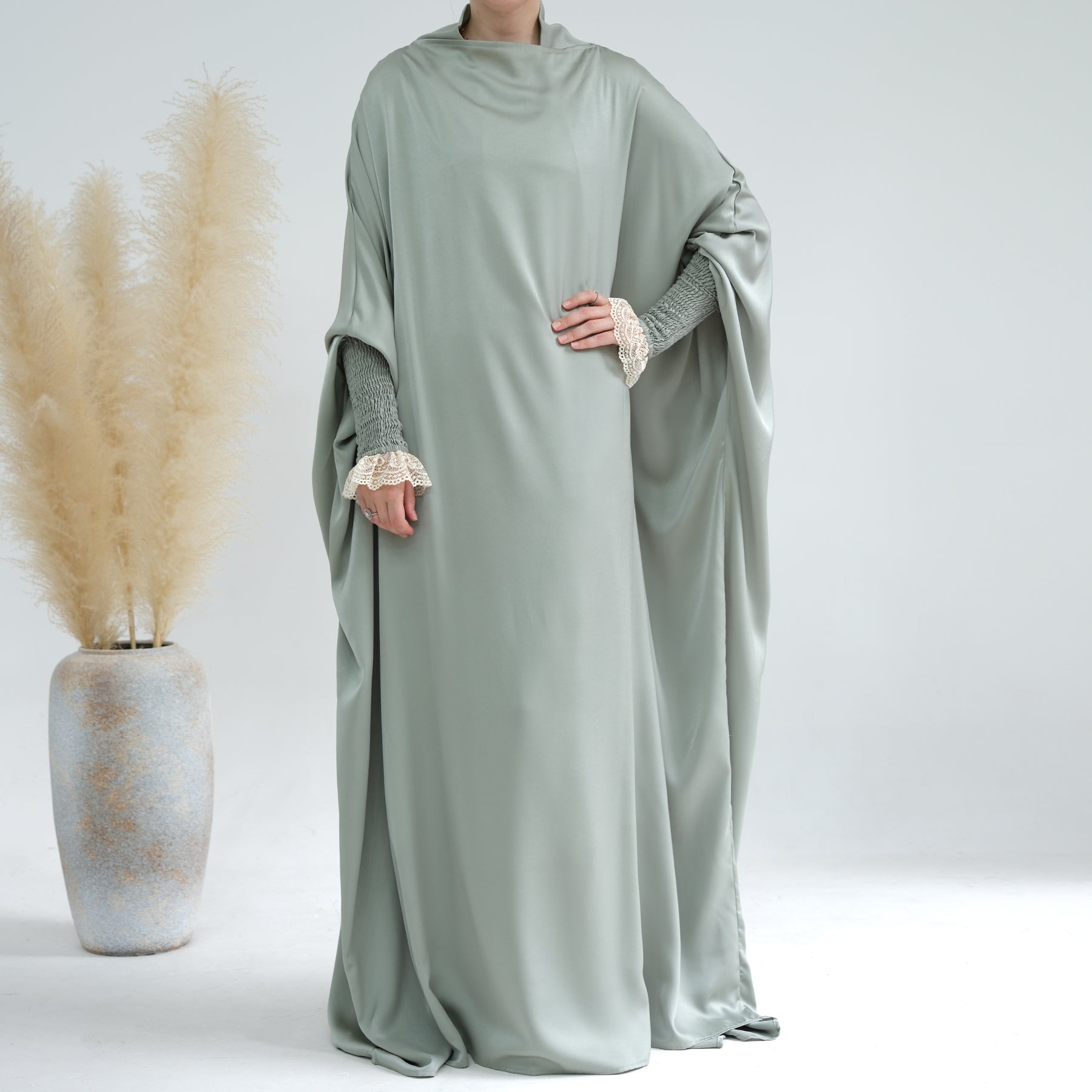 Marwa Satin Jilbab - Premium Modest Hijab Scarf in Sage Green for Women | Perfect for Prayer, Work & Everyday Wear