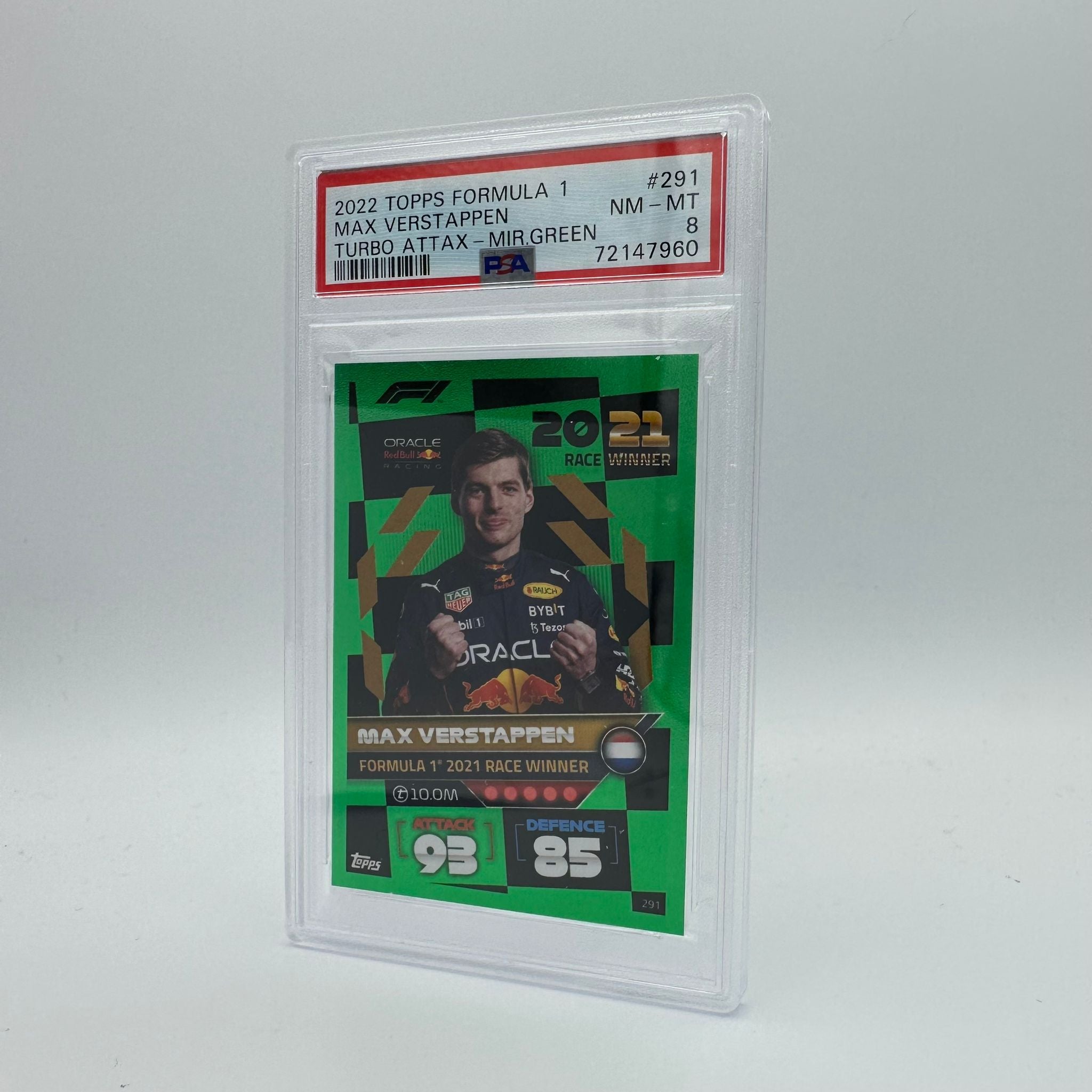 PSA 8 Graded Max Verstappen #291 406/500 Race Winner Mirror Green Trading Card - Perfect for F1 Collectors, Sports Memorabilia Enthusiasts & Racing Fans Display