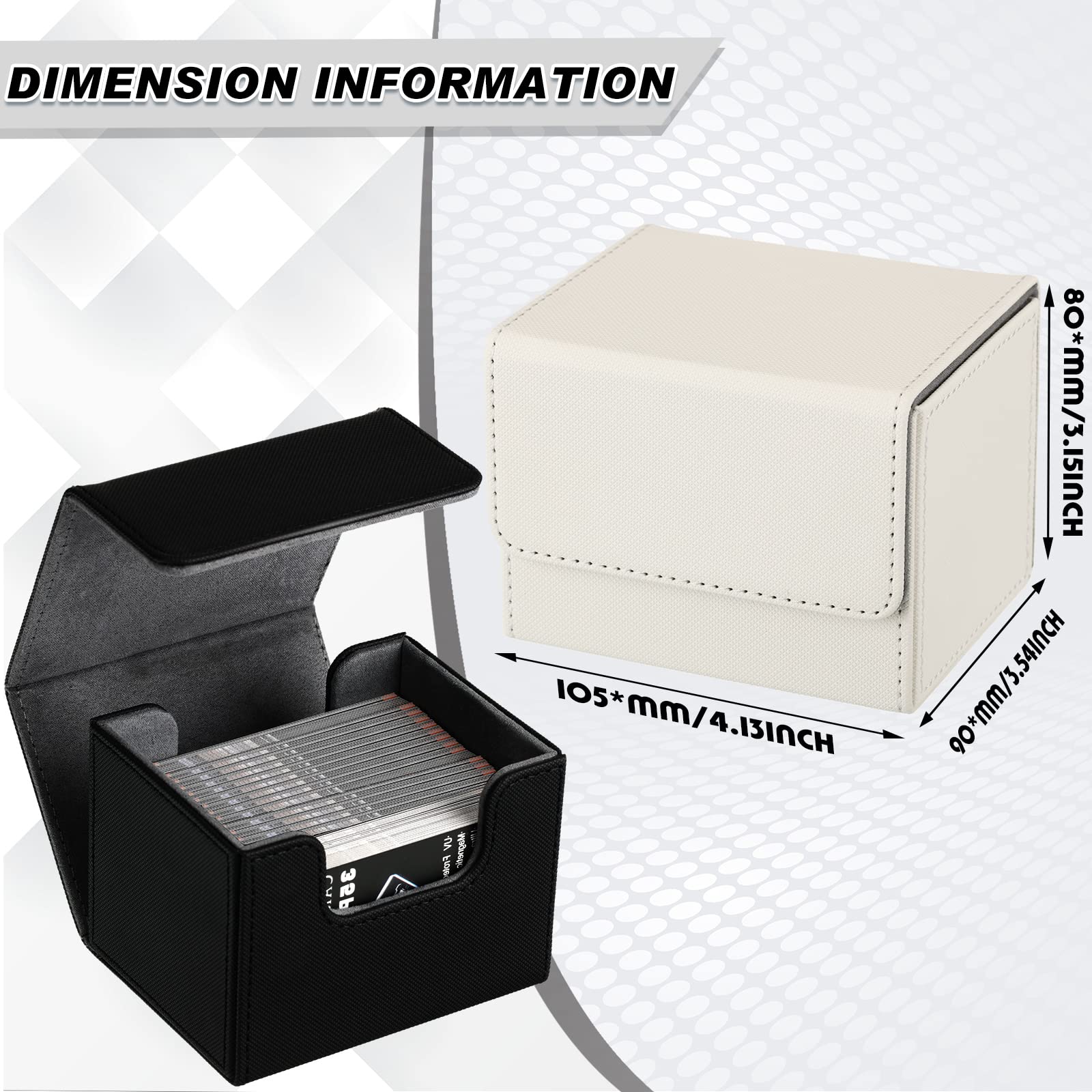 Premium Weewooday Leather Deck Card Box Set - Holds 100+ Sleeved Cards, Compatible with MTG, TCG & Collectible Playing Cards (2-Pack, Horizontal, Black & White) - Perfect for Game Nights, Card Storage & Travel