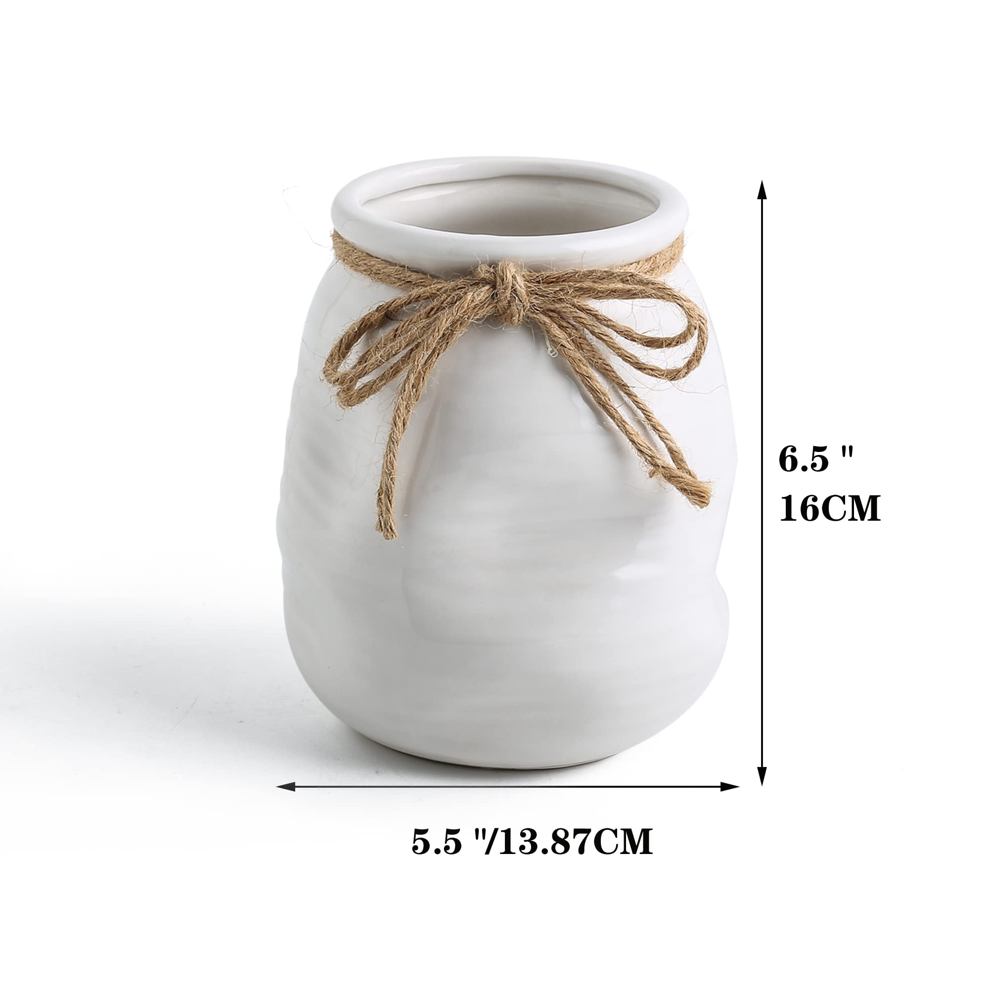 White Ceramic Flower Vase - Modern Farmhouse Centerpiece Decor for Entryway, Dining Table & Home Styling (6.3 Inch) - Perfect for Weddings, Living Room & Farmhouse Decor