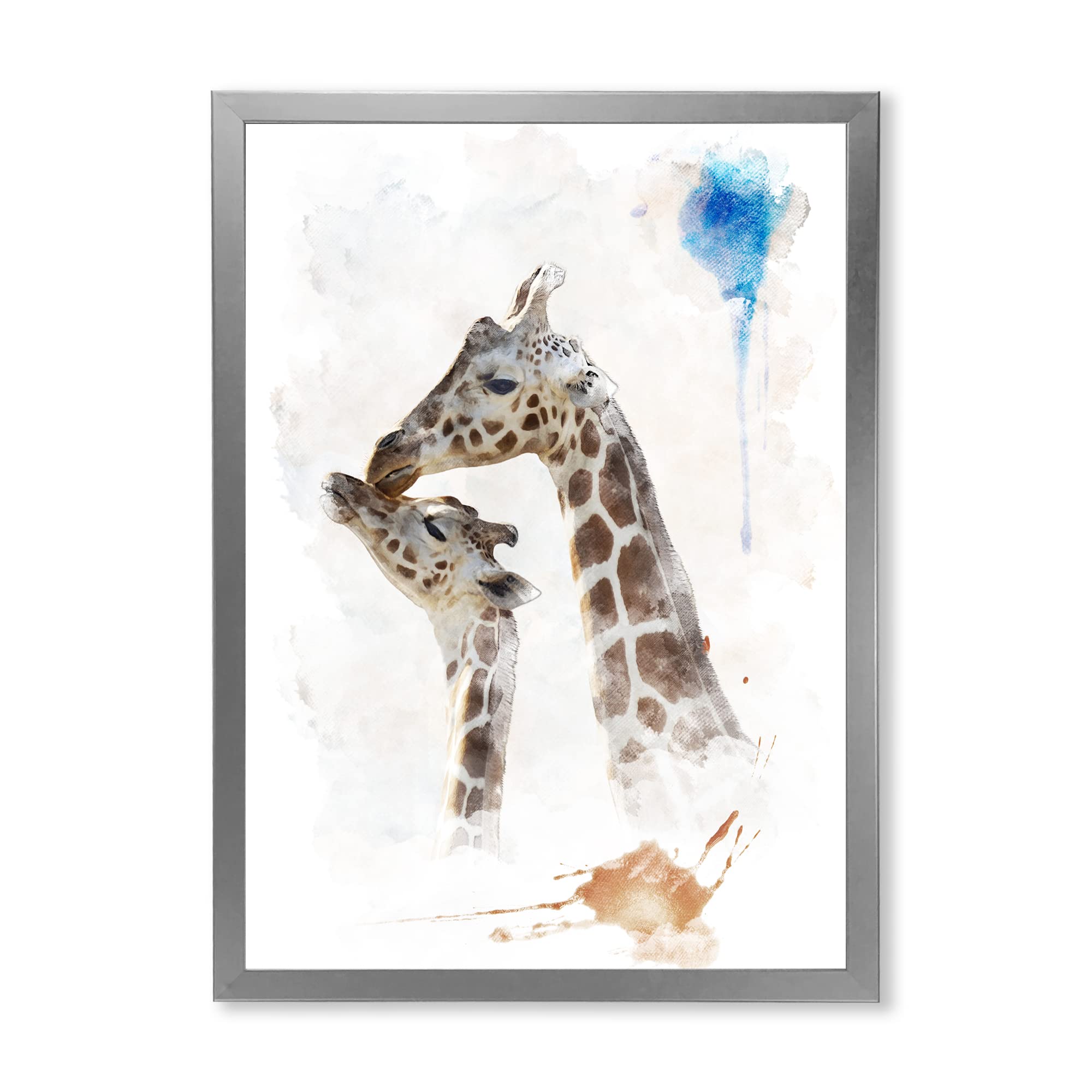 DesignQ Giraffe and Child Farmhouse Framed Wall Art - Rustic Nursery Decor, Kids Room Painting, Living Room Wall Decor for Home & Office