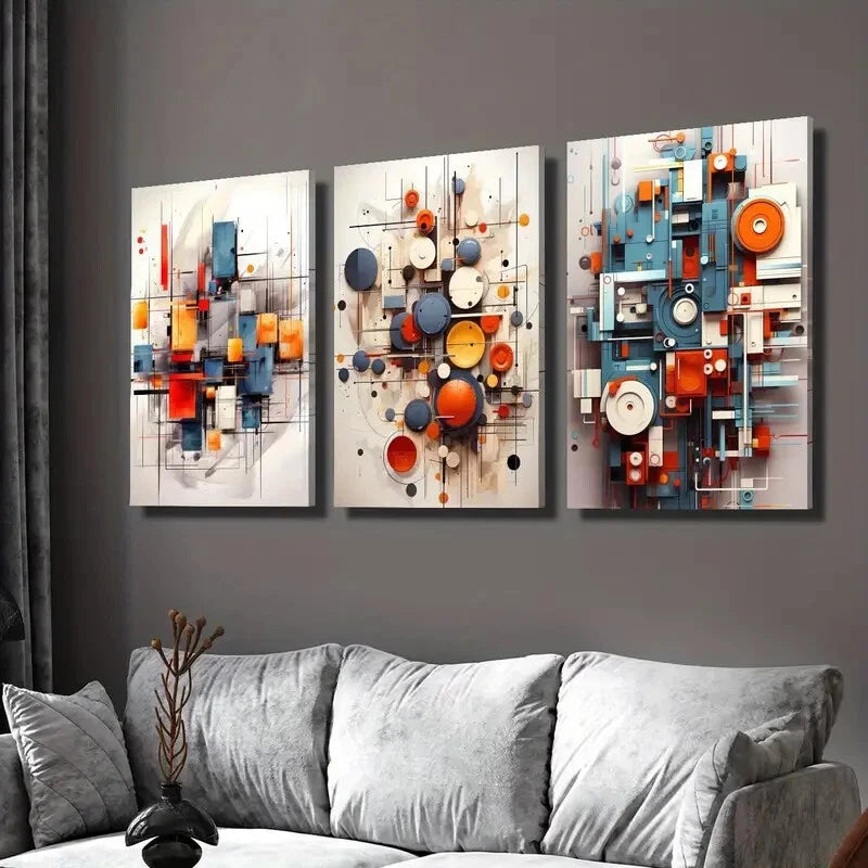 3-Piece Abstract Circles & Shapes 3D Wall Art Set - Framed Canvas 40x60cm, High Quality Print, 100% Australian Made, Ready to Hang - Perfect for Living Room, Bedroom & Office Decor