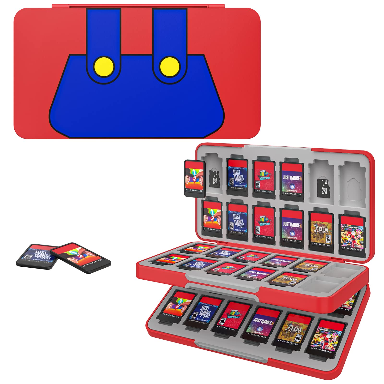 MoKo 48 Game Card Case for Nintendo Switch OLED 2021/Switch/Switch Lite - Slim Portable Storage Holder for 48 Switch Games & 24 SD Cards - Mario Red Design - Perfect for Travel, Gaming Parties & Organized Storage