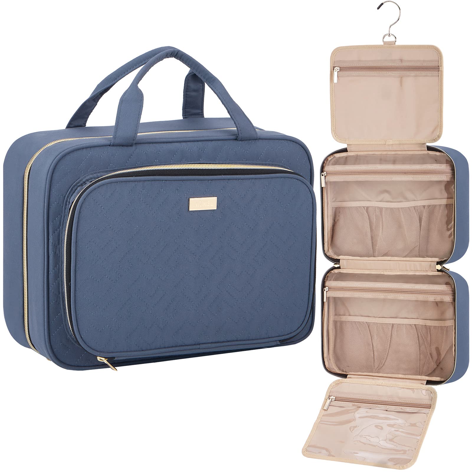 NISHEL Hanging Travel Toiletry Bag - Waterproof Makeup Organizer with Clear Pockets, Cosmetic Case for Women | Perfect for Travel, Bathroom Storage & Shower Essentials (Aegean Blue)