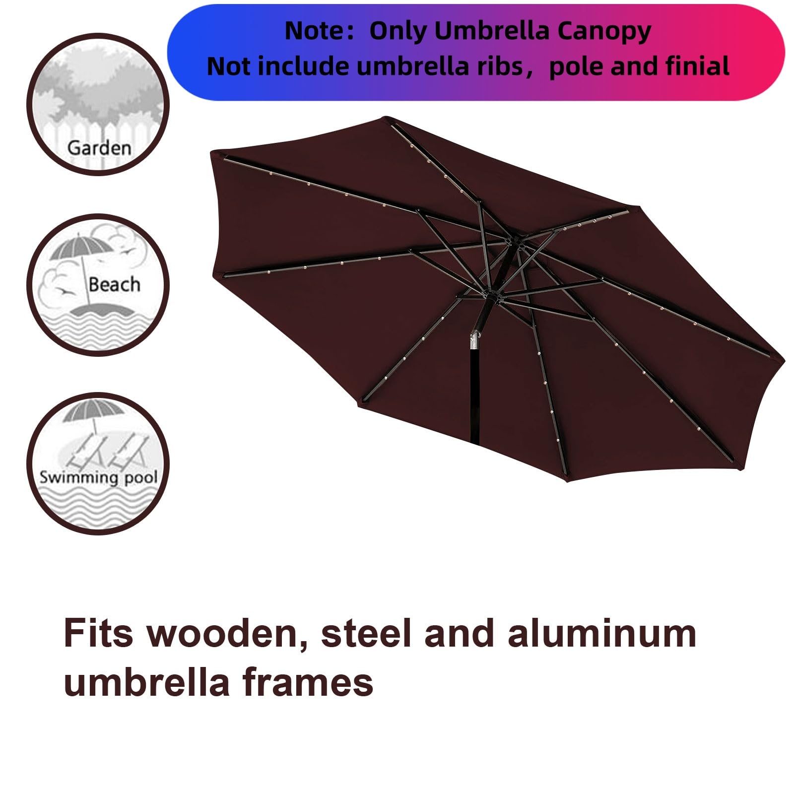 9ft Replacement Canopy for Patio Umbrella - Outdoor Table Market Yard Umbrella Top with 8 Ribs | Perfect for Backyard, Poolside, and Outdoor Dining Areas
