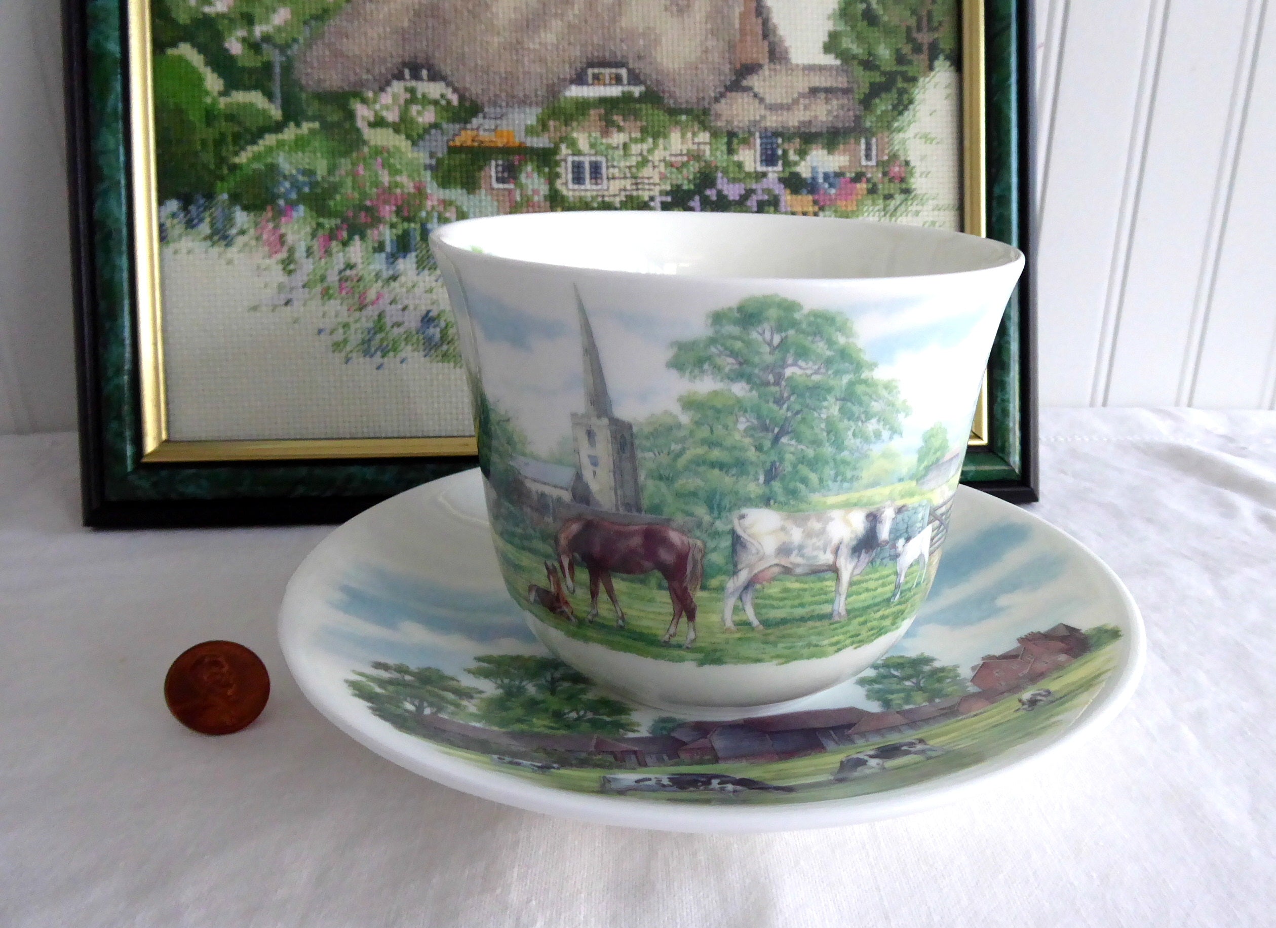 Roy Kirkham English Country Scenes Breakfast Cup and Saucer Set - Premium Bone China for Tea, Coffee, and Elegant Morning Dining